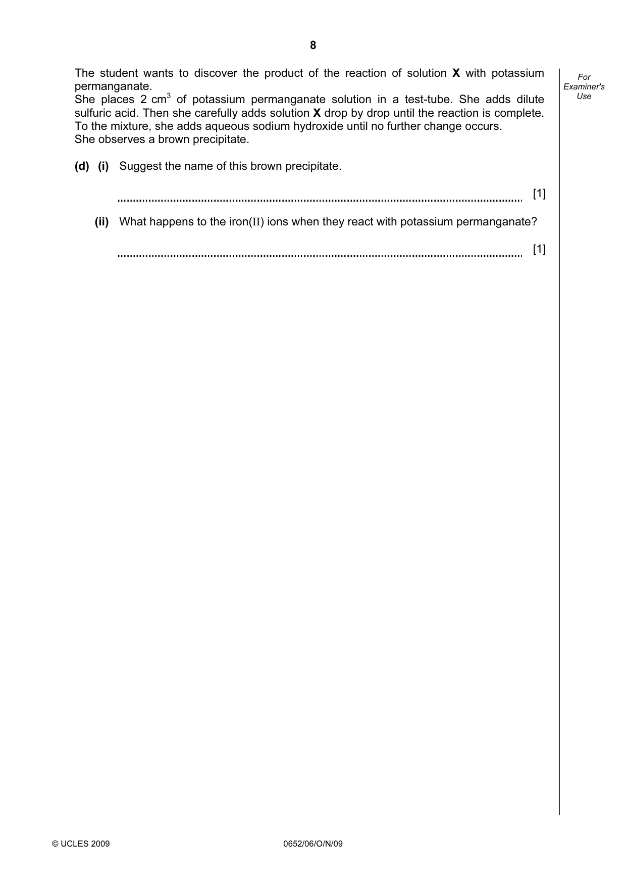 Cambridge IGCSE Physical Science 0652 2009 Oct/Nov Paper 6 · Variant 1 question paper, page 8 of 24