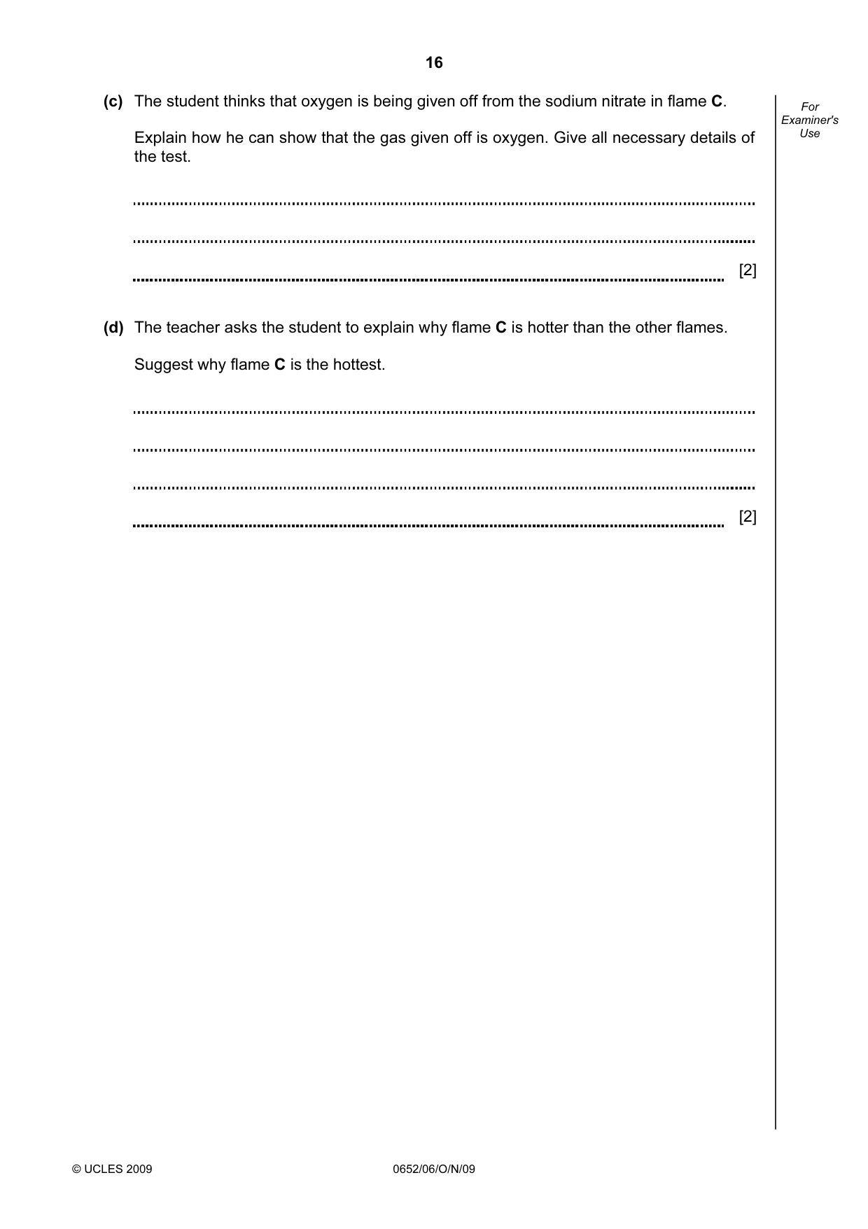 Cambridge IGCSE Physical Science 0652 2009 Oct/Nov Paper 6 · Variant 1 question paper, page 16 of 24