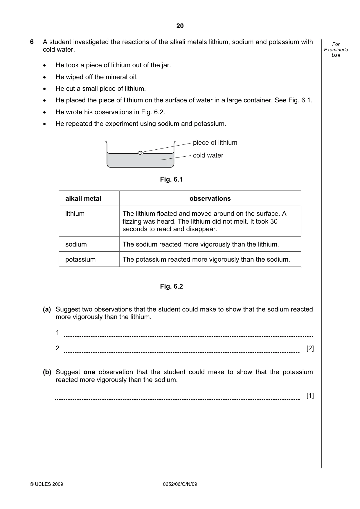 Cambridge IGCSE Physical Science 0652 2009 Oct/Nov Paper 6 · Variant 1 question paper, page 20 of 24