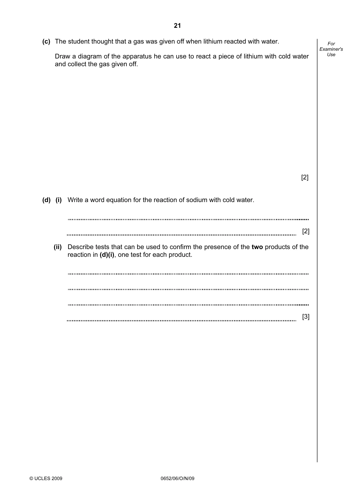Cambridge IGCSE Physical Science 0652 2009 Oct/Nov Paper 6 · Variant 1 question paper, page 21 of 24