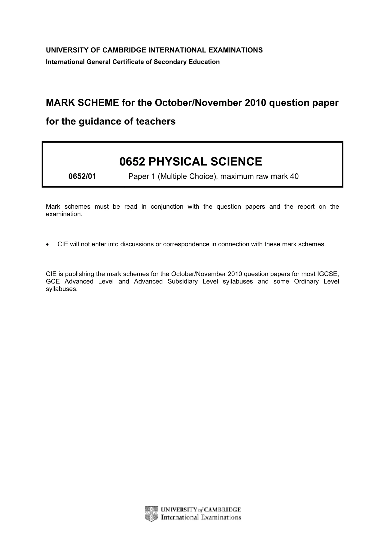 Mark scheme, page 1 of 2