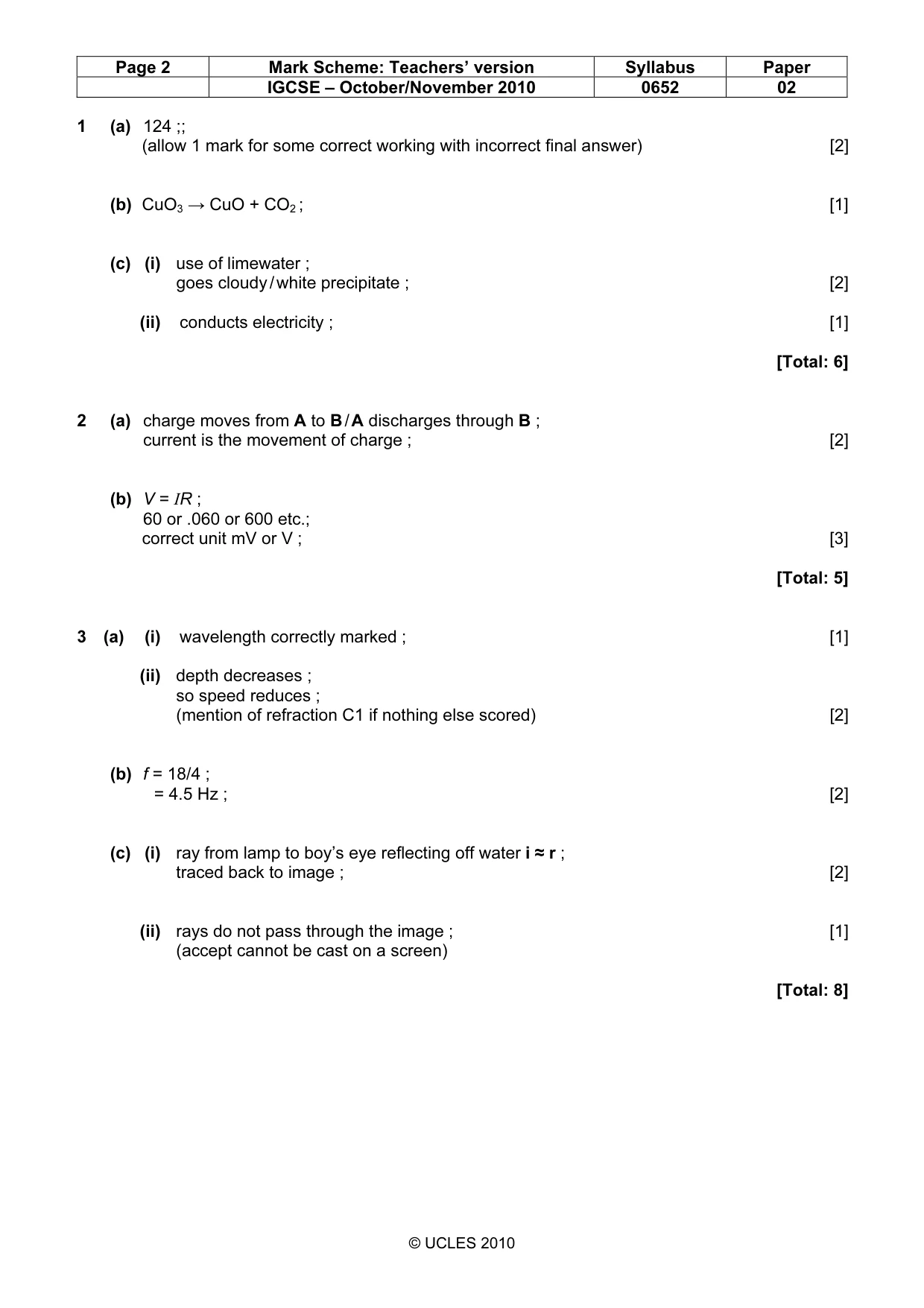 Mark scheme, page 2 of 5