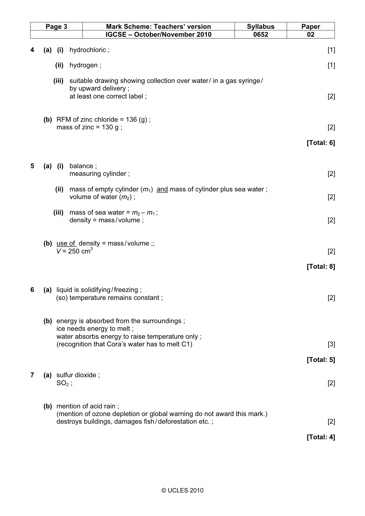 Mark scheme, page 3 of 5