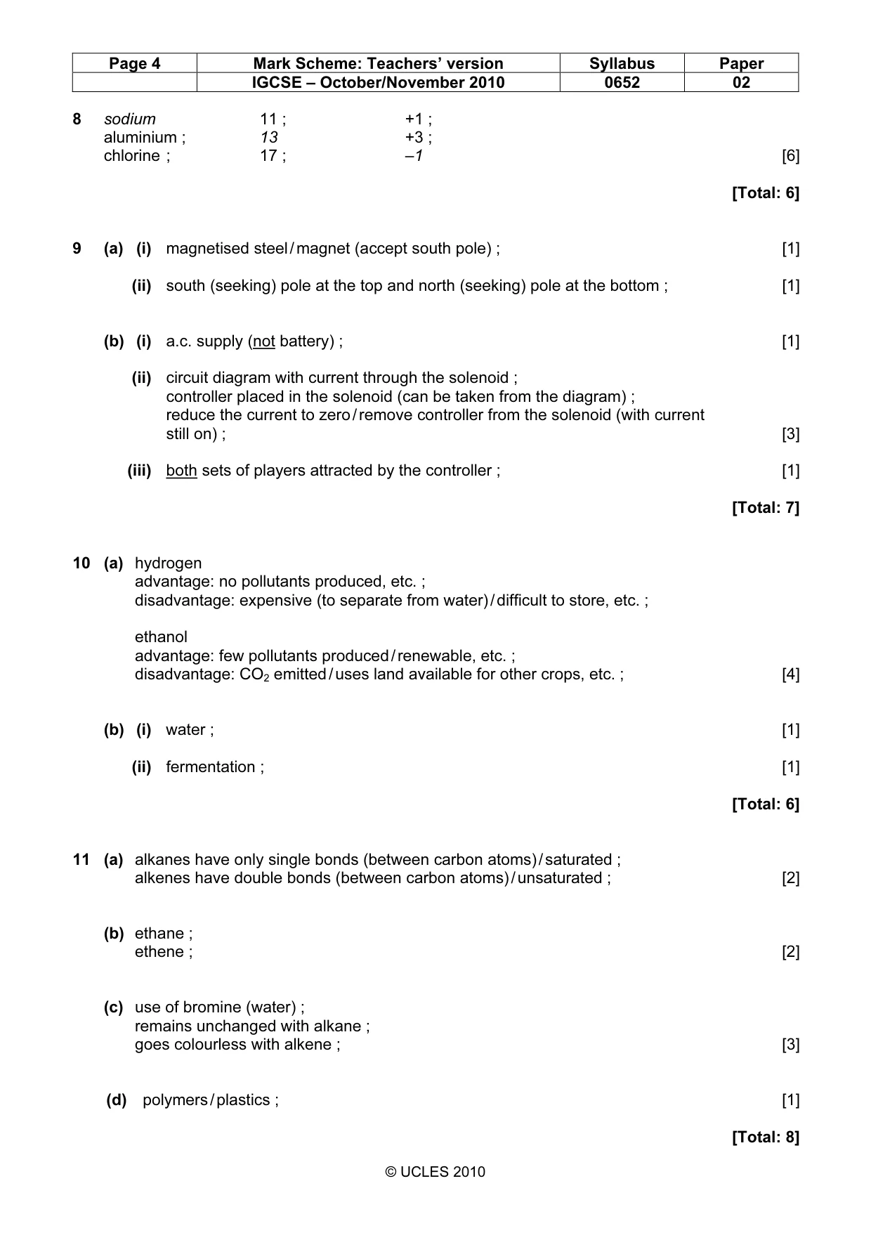 Mark scheme, page 4 of 5