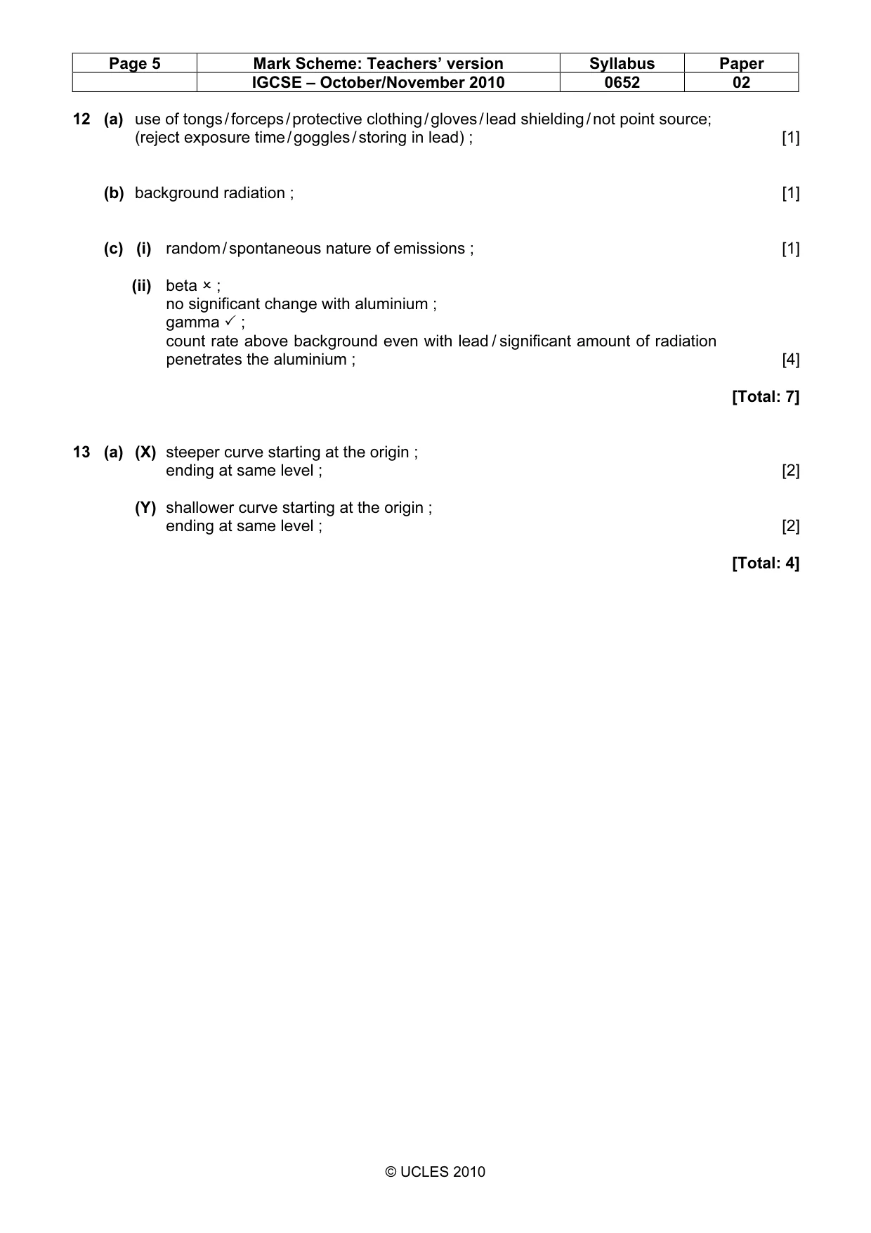 Mark scheme, page 5 of 5