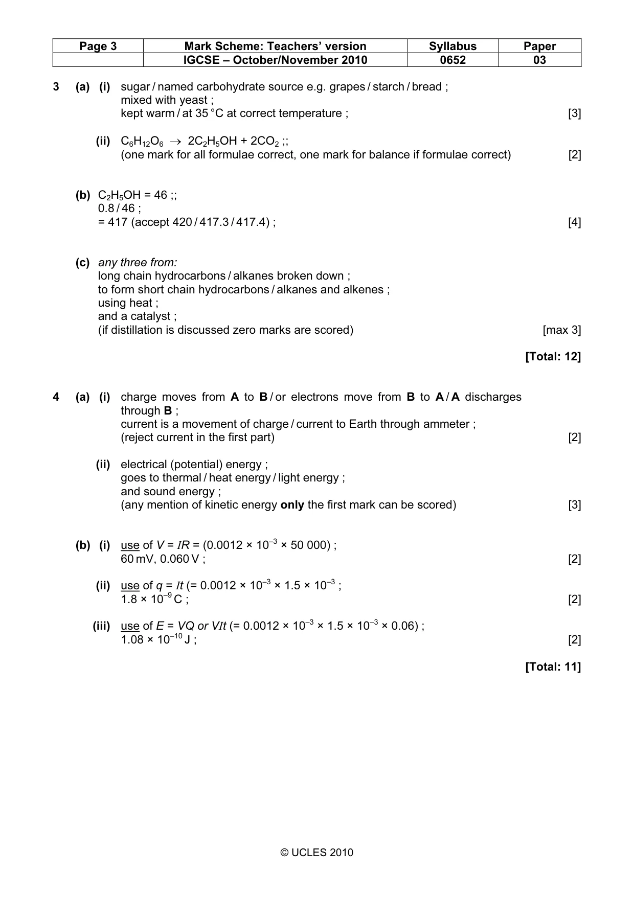 Mark scheme, page 3 of 5