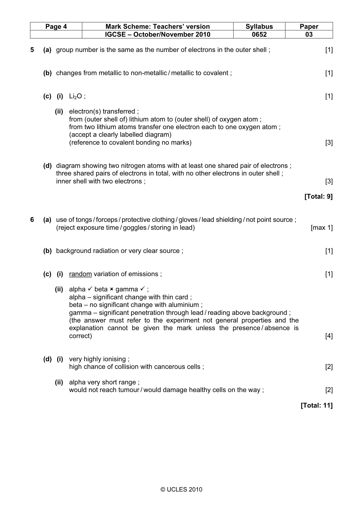Mark scheme, page 4 of 5