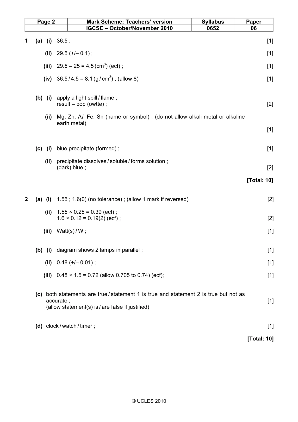Mark scheme, page 2 of 4