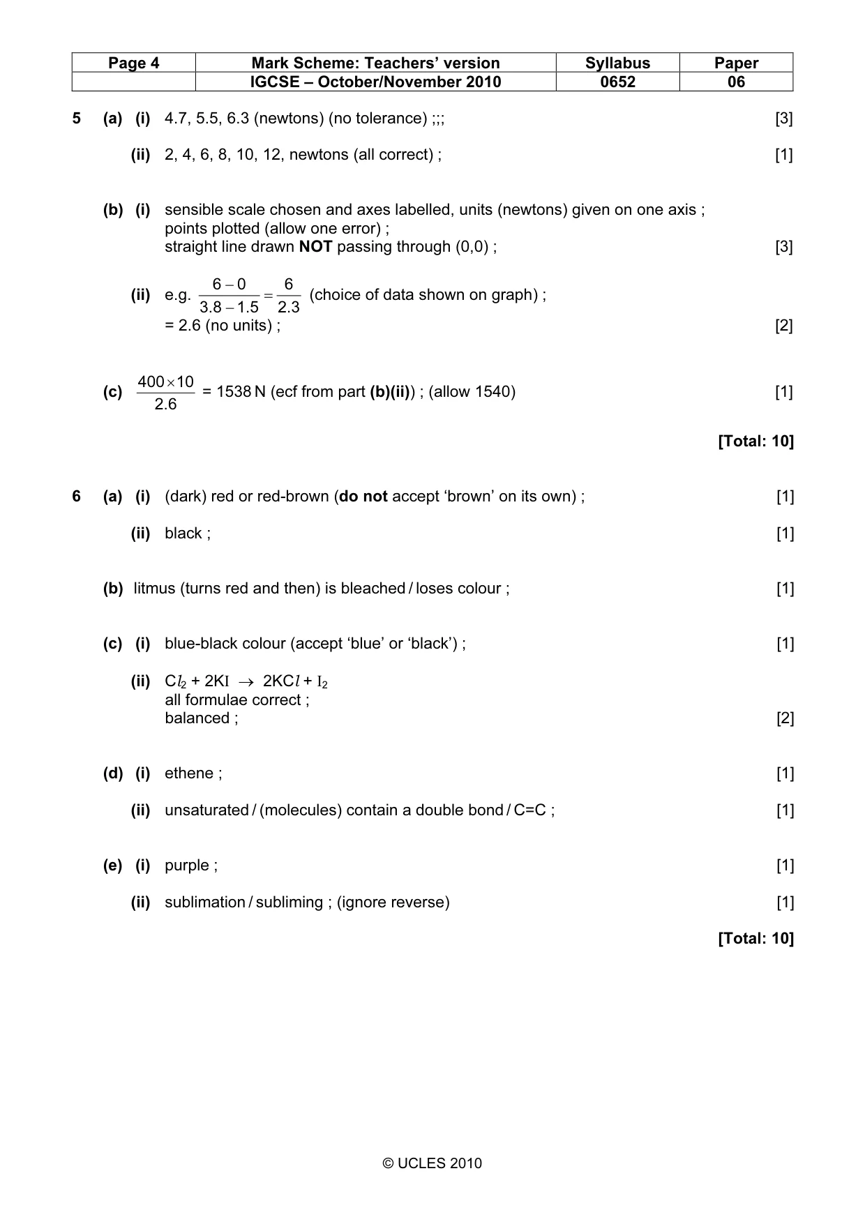 Mark scheme, page 4 of 4