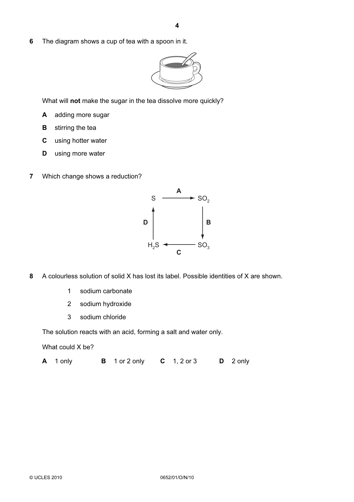Cambridge IGCSE Physical Science 0652 2010 Oct/Nov Paper 1 · Variant 1 question paper, page 4 of 20