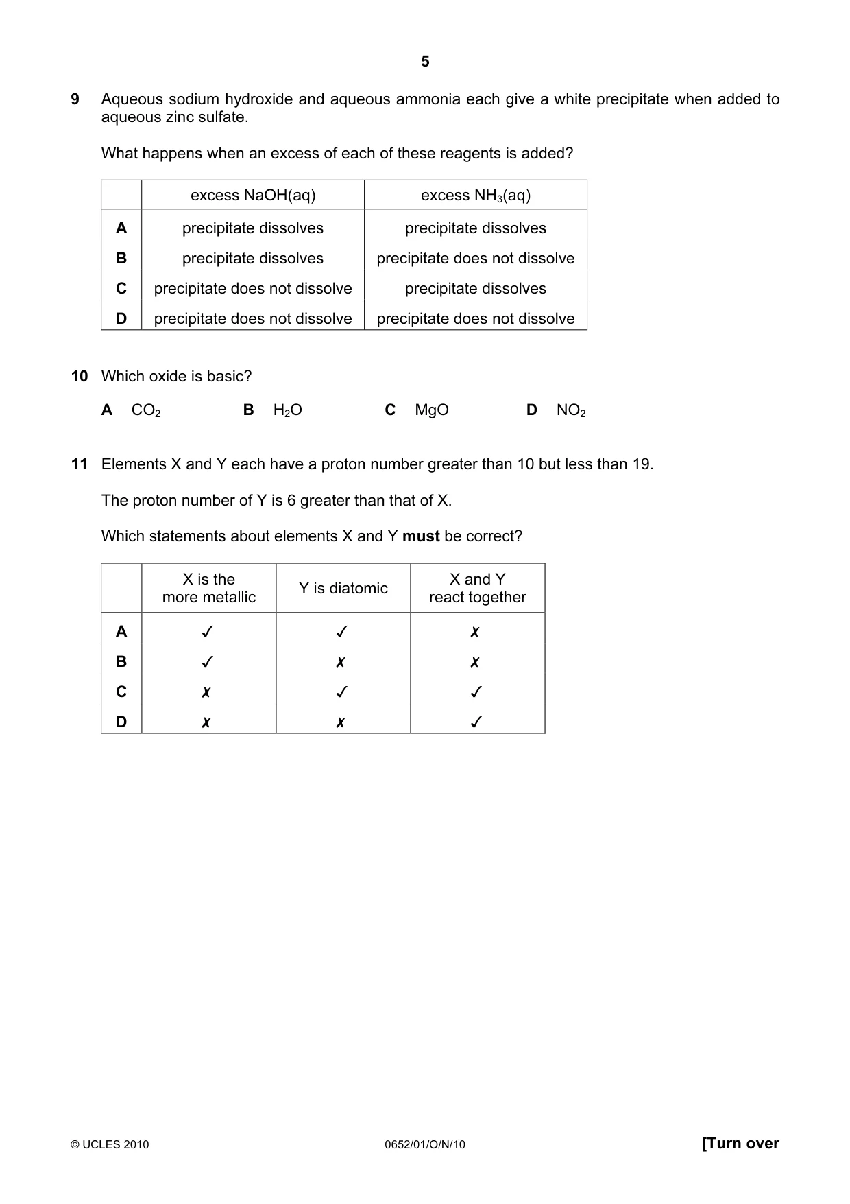 Cambridge IGCSE Physical Science 0652 2010 Oct/Nov Paper 1 · Variant 1 question paper, page 5 of 20