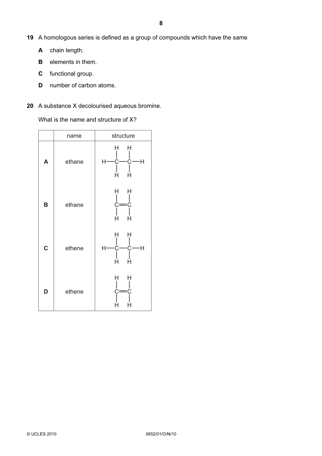 Cambridge IGCSE Physical Science 0652 2010 Oct/Nov Paper 1 · Variant 1 question paper, page 8 of 20