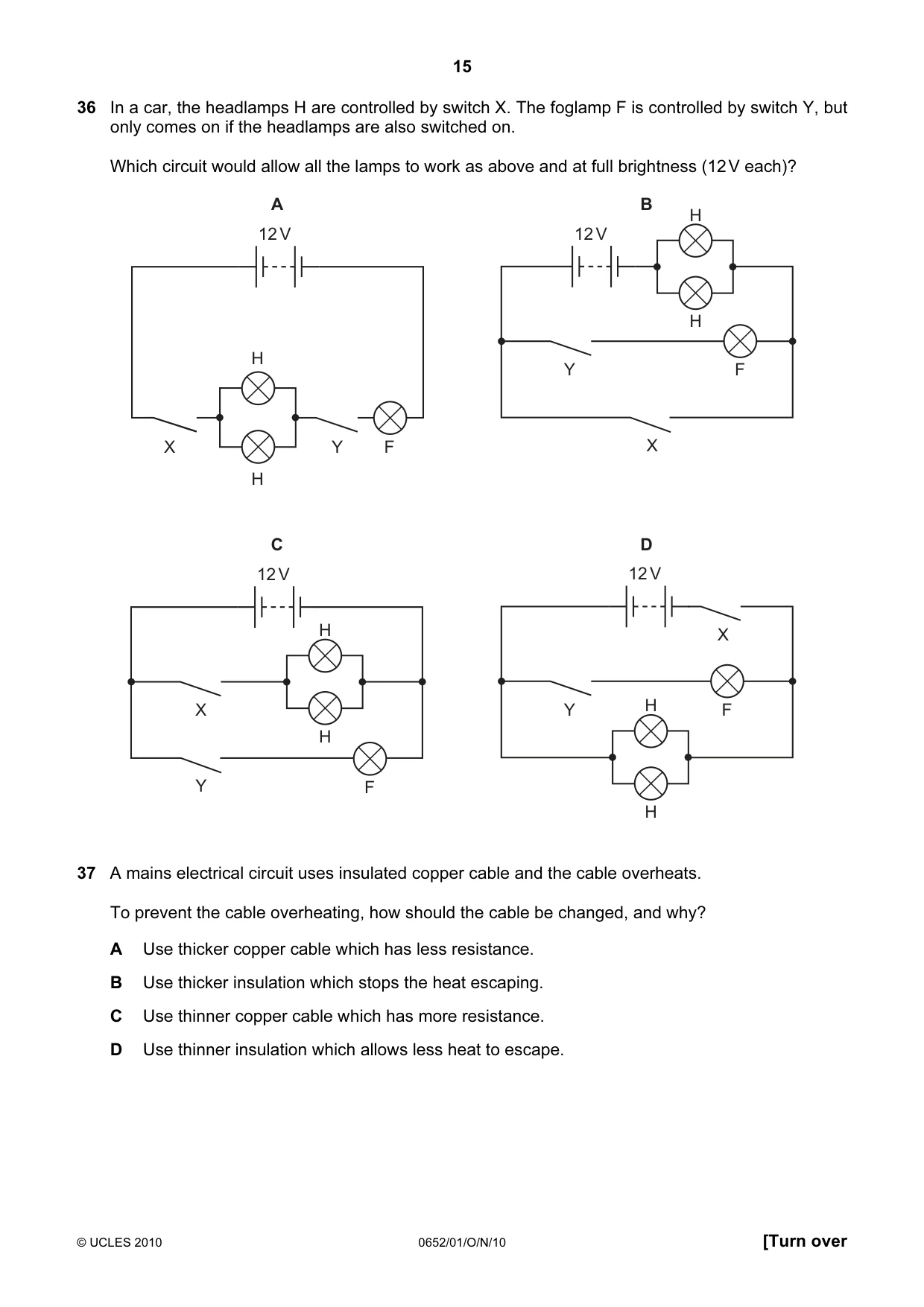 Cambridge IGCSE Physical Science 0652 2010 Oct/Nov Paper 1 · Variant 1 question paper, page 15 of 20