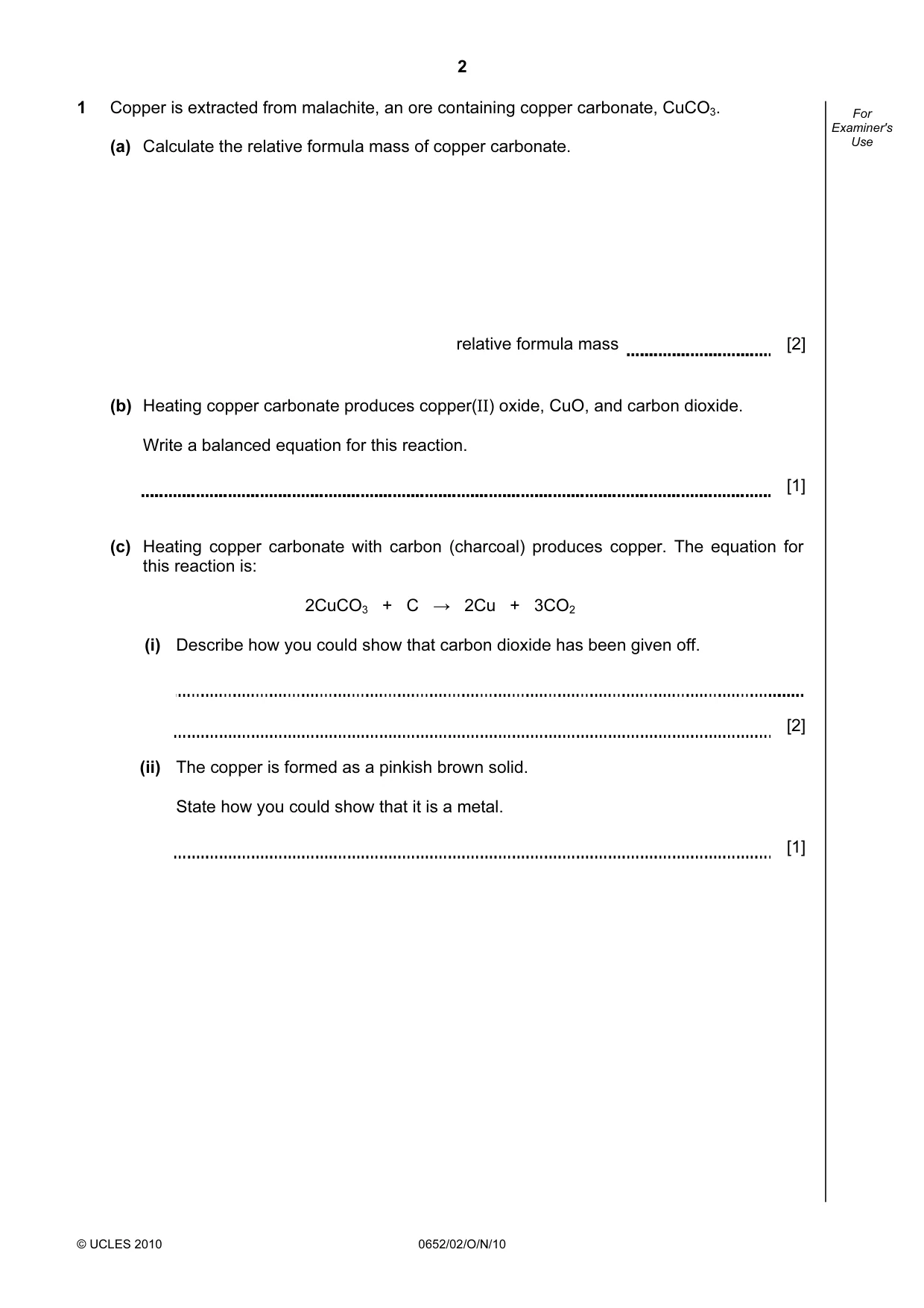 Cambridge IGCSE Physical Science 0652 2010 Oct/Nov Paper 2 · Variant 1 question paper, page 2 of 20