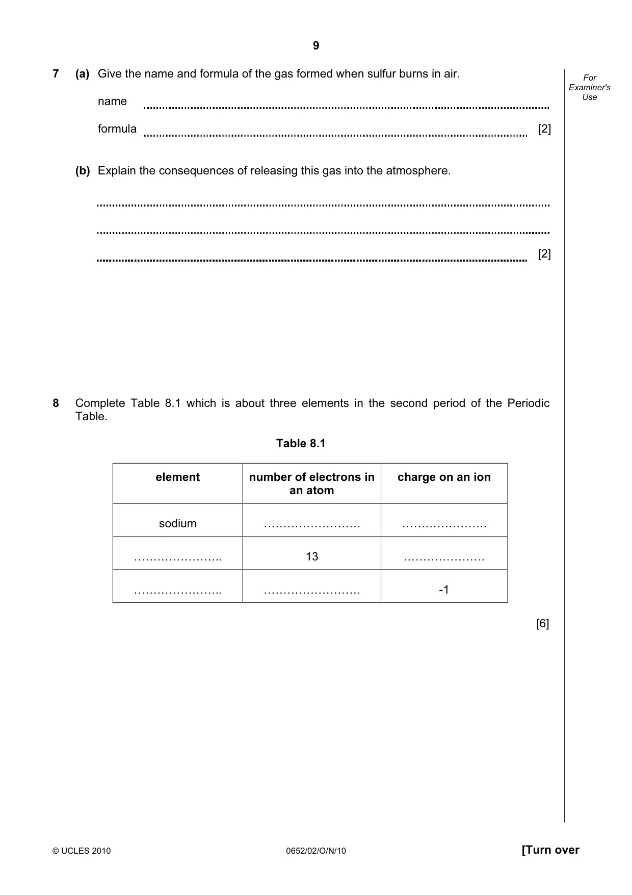 Cambridge IGCSE Physical Science 0652 2010 Oct/Nov Paper 2 · Variant 1 question paper, page 9 of 20