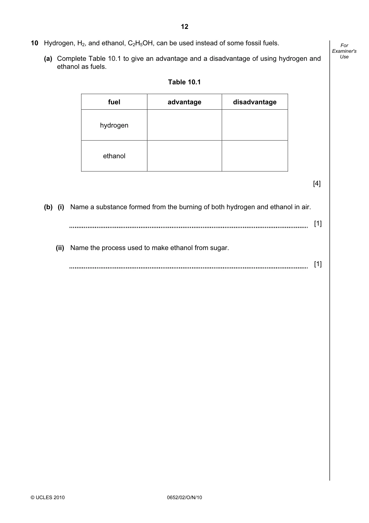 Cambridge IGCSE Physical Science 0652 2010 Oct/Nov Paper 2 · Variant 1 question paper, page 12 of 20