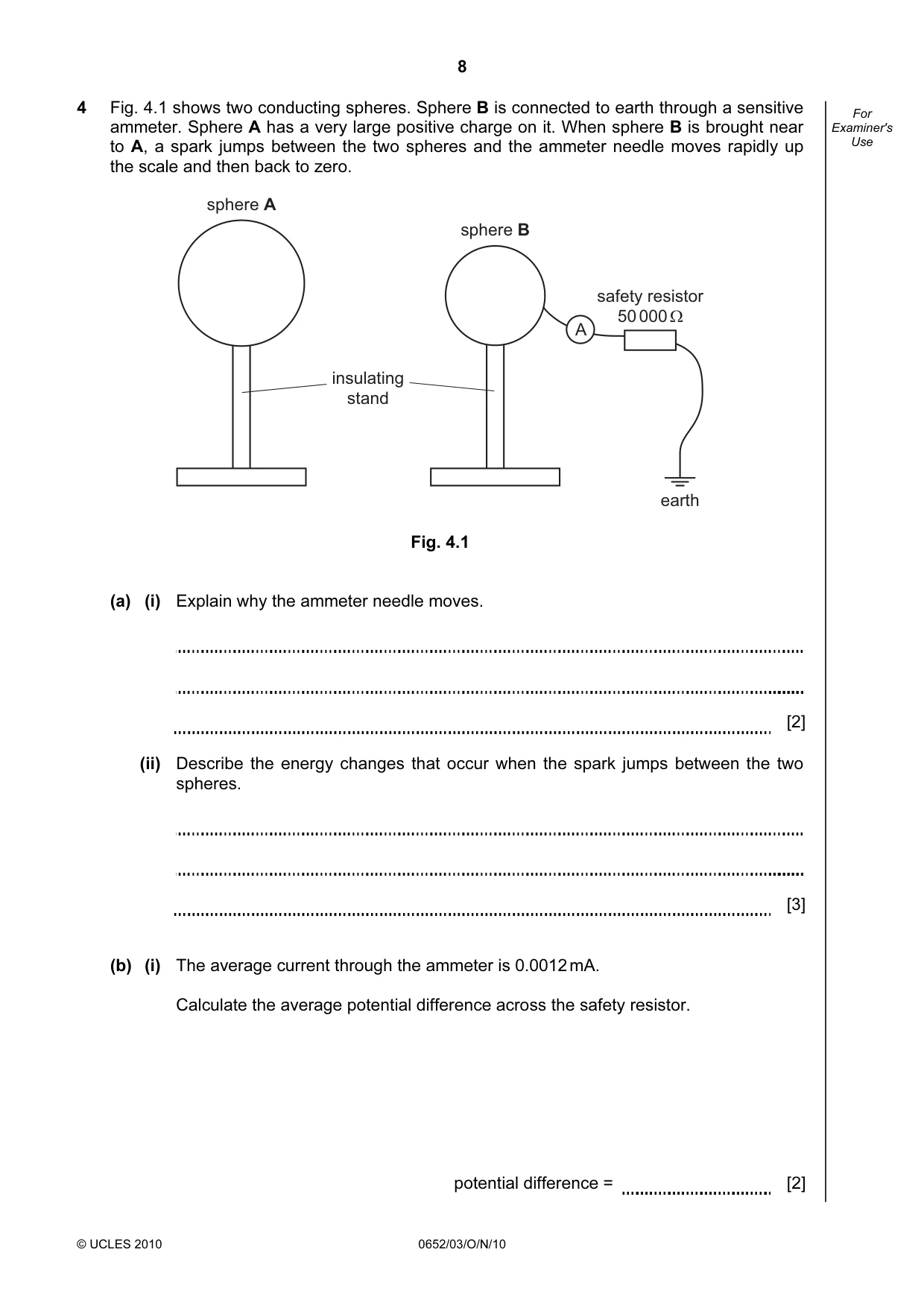 Cambridge IGCSE Physical Science 0652 2010 Oct/Nov Paper 3 · Variant 1 question paper, page 8 of 20