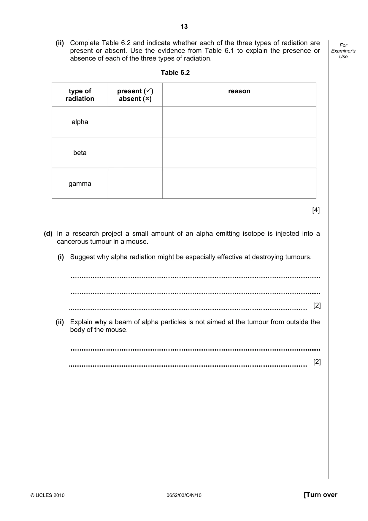 Cambridge IGCSE Physical Science 0652 2010 Oct/Nov Paper 3 · Variant 1 question paper, page 13 of 20