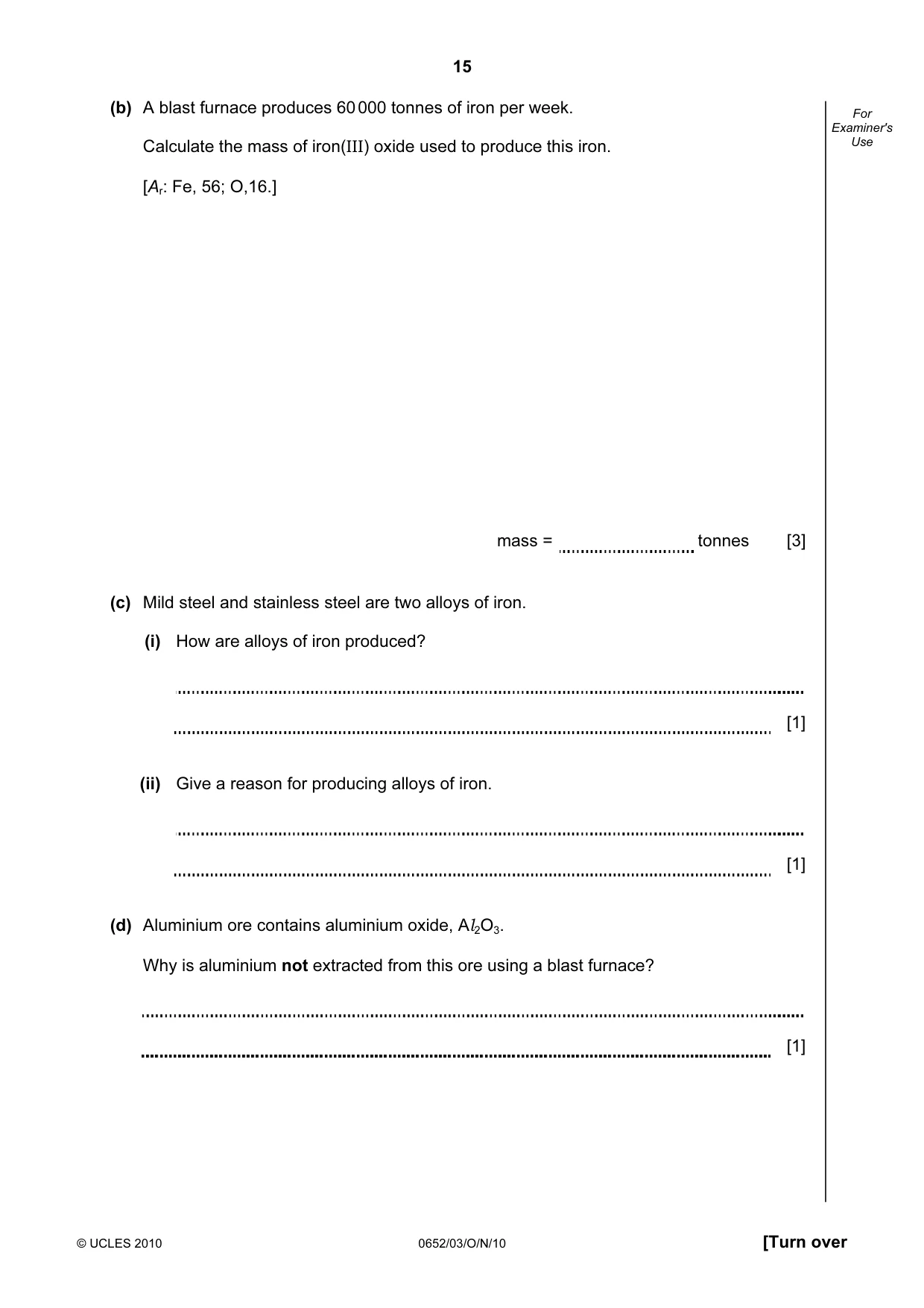 Cambridge IGCSE Physical Science 0652 2010 Oct/Nov Paper 3 · Variant 1 question paper, page 15 of 20