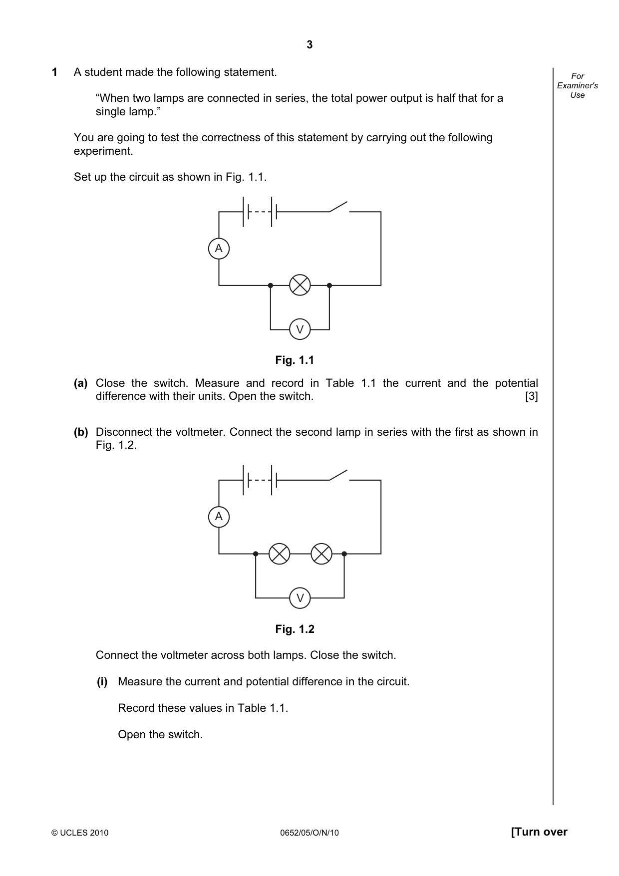 Cambridge IGCSE Physical Science 0652 2010 Oct/Nov Paper 5 · Variant 1 question paper, page 3 of 8