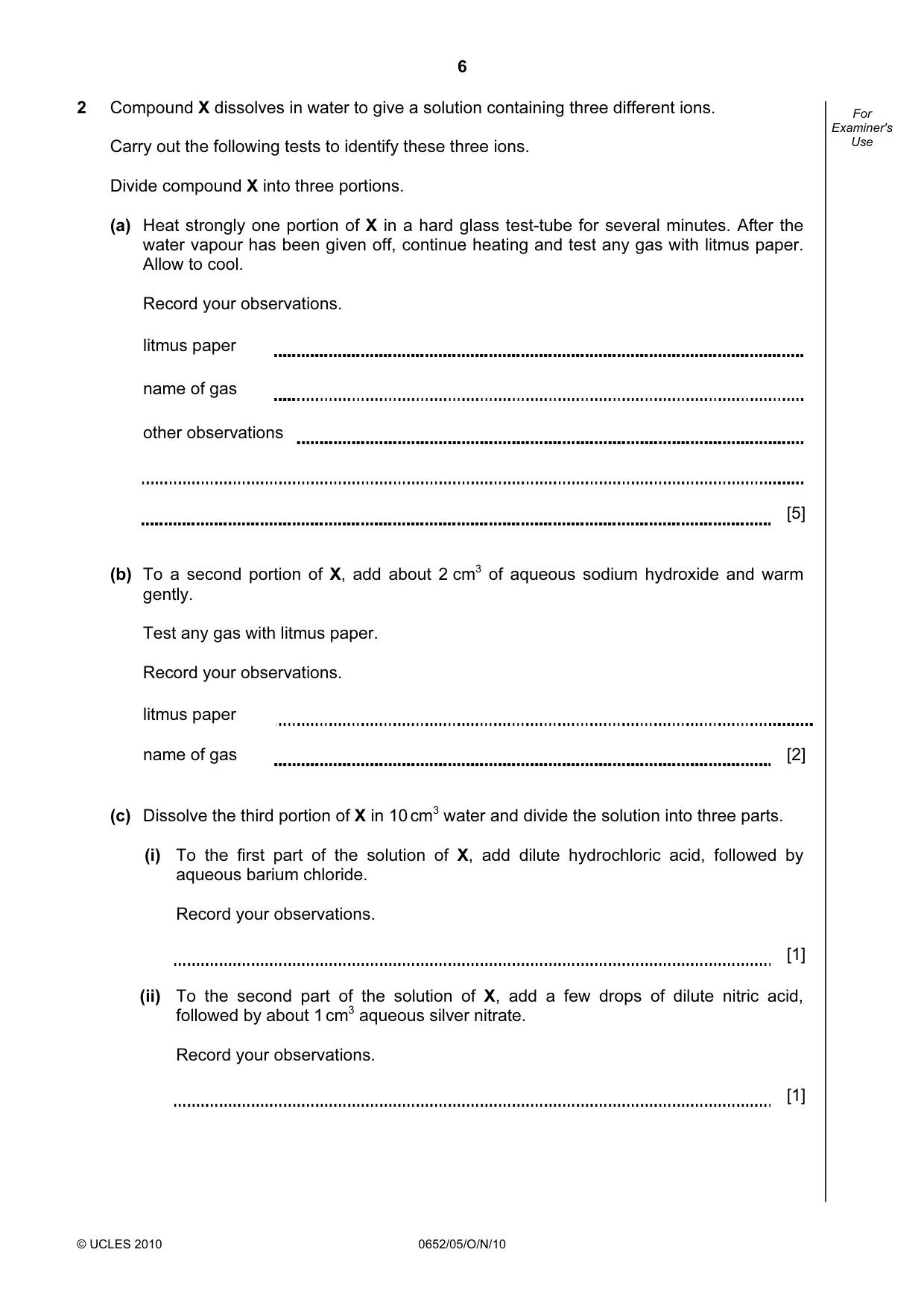 Cambridge IGCSE Physical Science 0652 2010 Oct/Nov Paper 5 · Variant 1 question paper, page 6 of 8