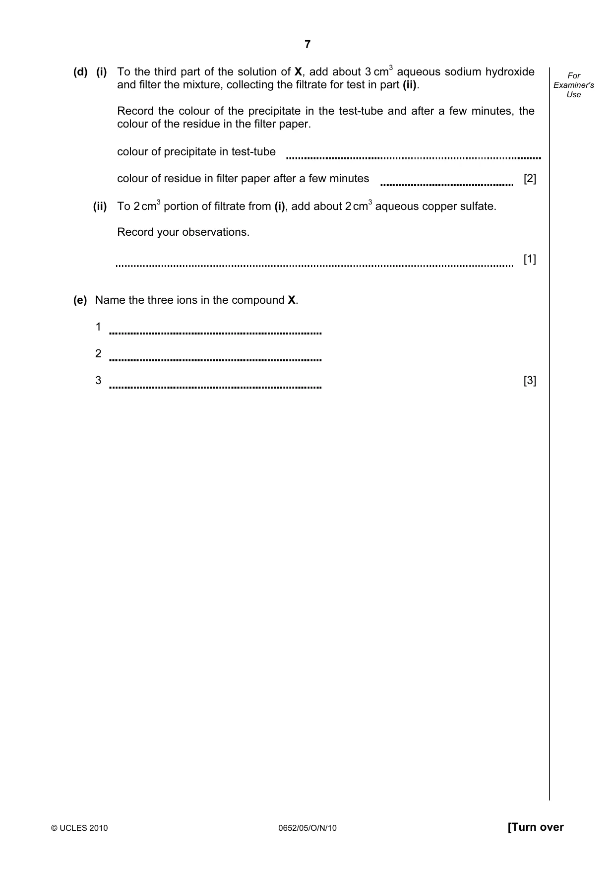 Cambridge IGCSE Physical Science 0652 2010 Oct/Nov Paper 5 · Variant 1 question paper, page 7 of 8