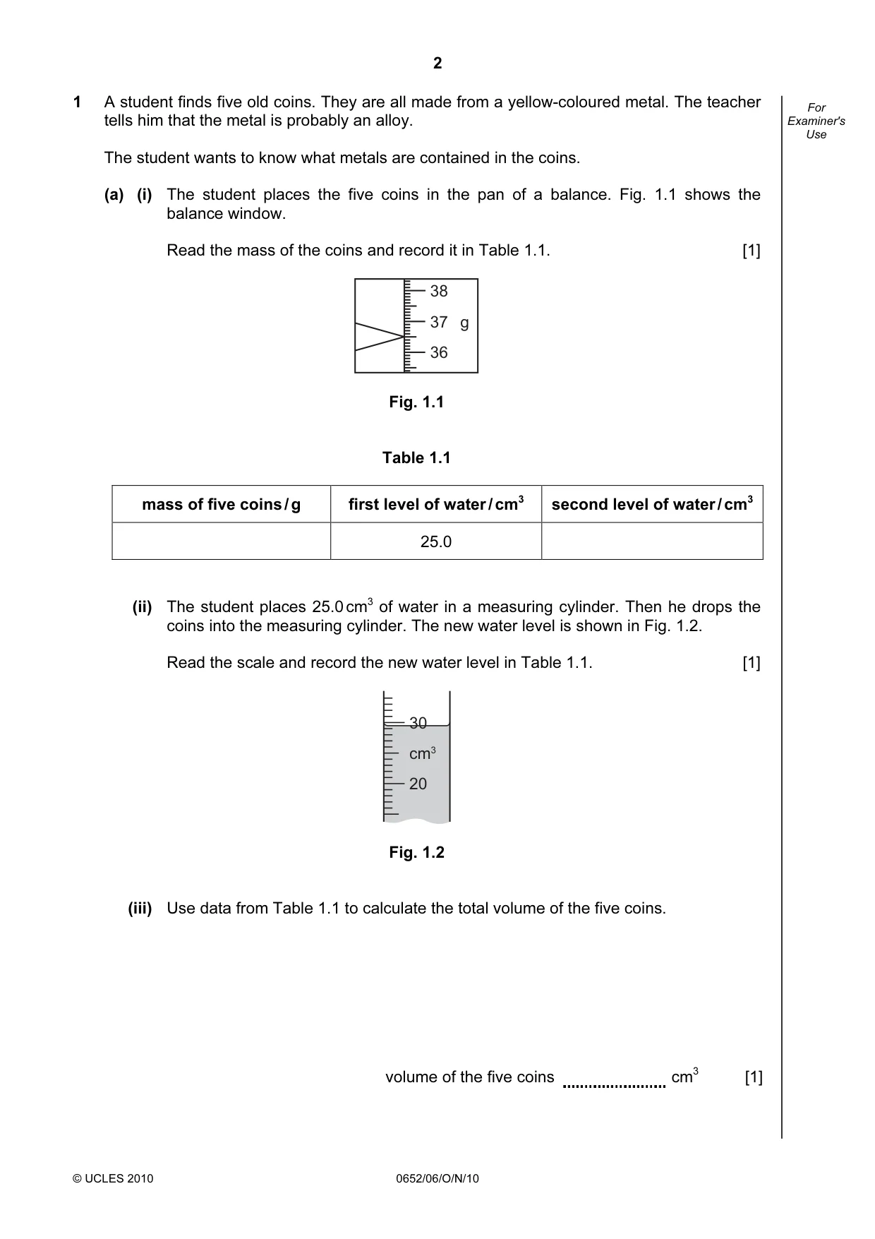 Cambridge IGCSE Physical Science 0652 2010 Oct/Nov Paper 6 · Variant 1 question paper, page 2 of 16