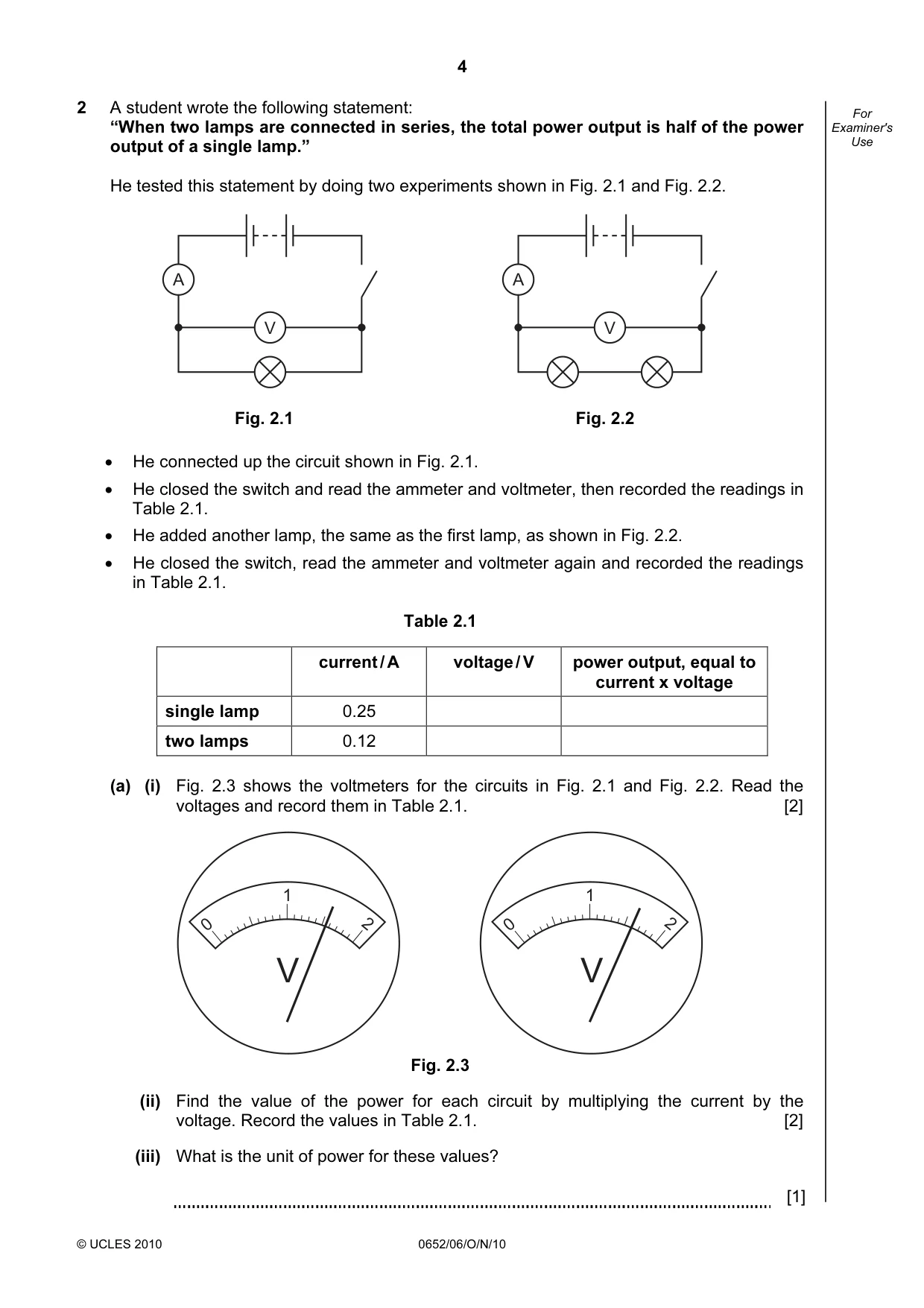 Cambridge IGCSE Physical Science 0652 2010 Oct/Nov Paper 6 · Variant 1 question paper, page 4 of 16