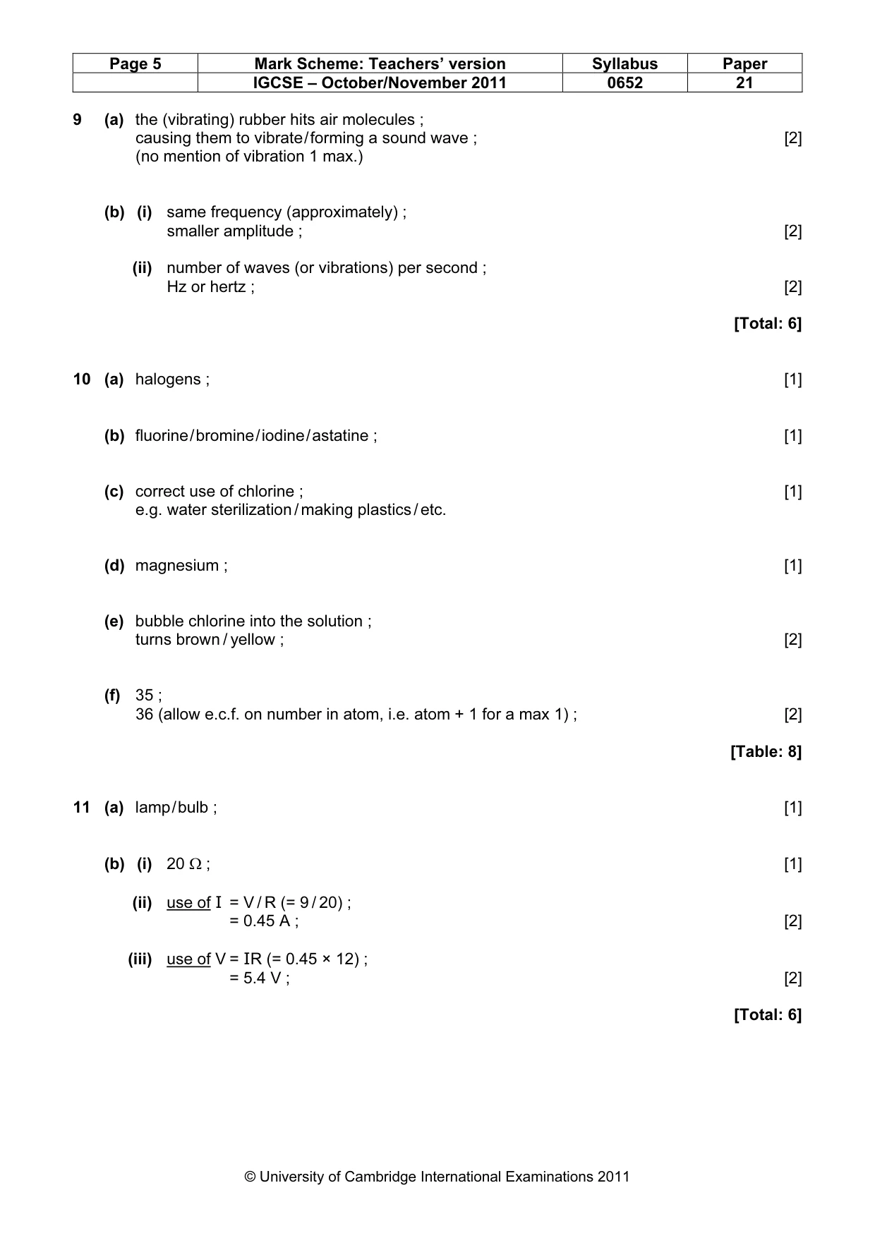Mark scheme, page 5 of 6