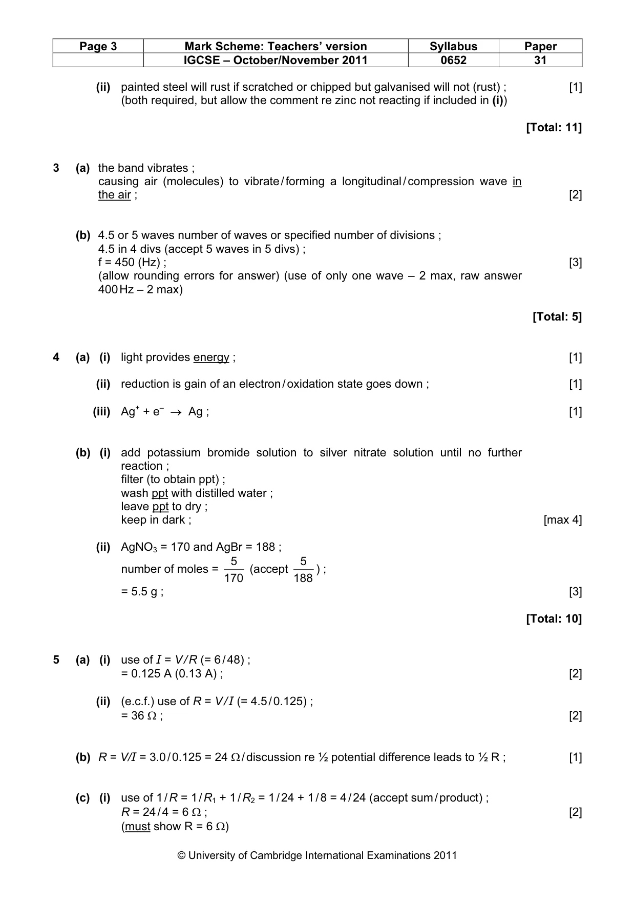 Mark scheme, page 3 of 5