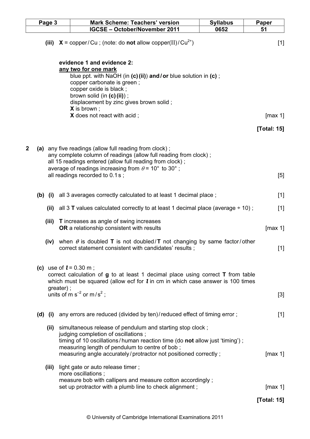 Mark scheme, page 3 of 3