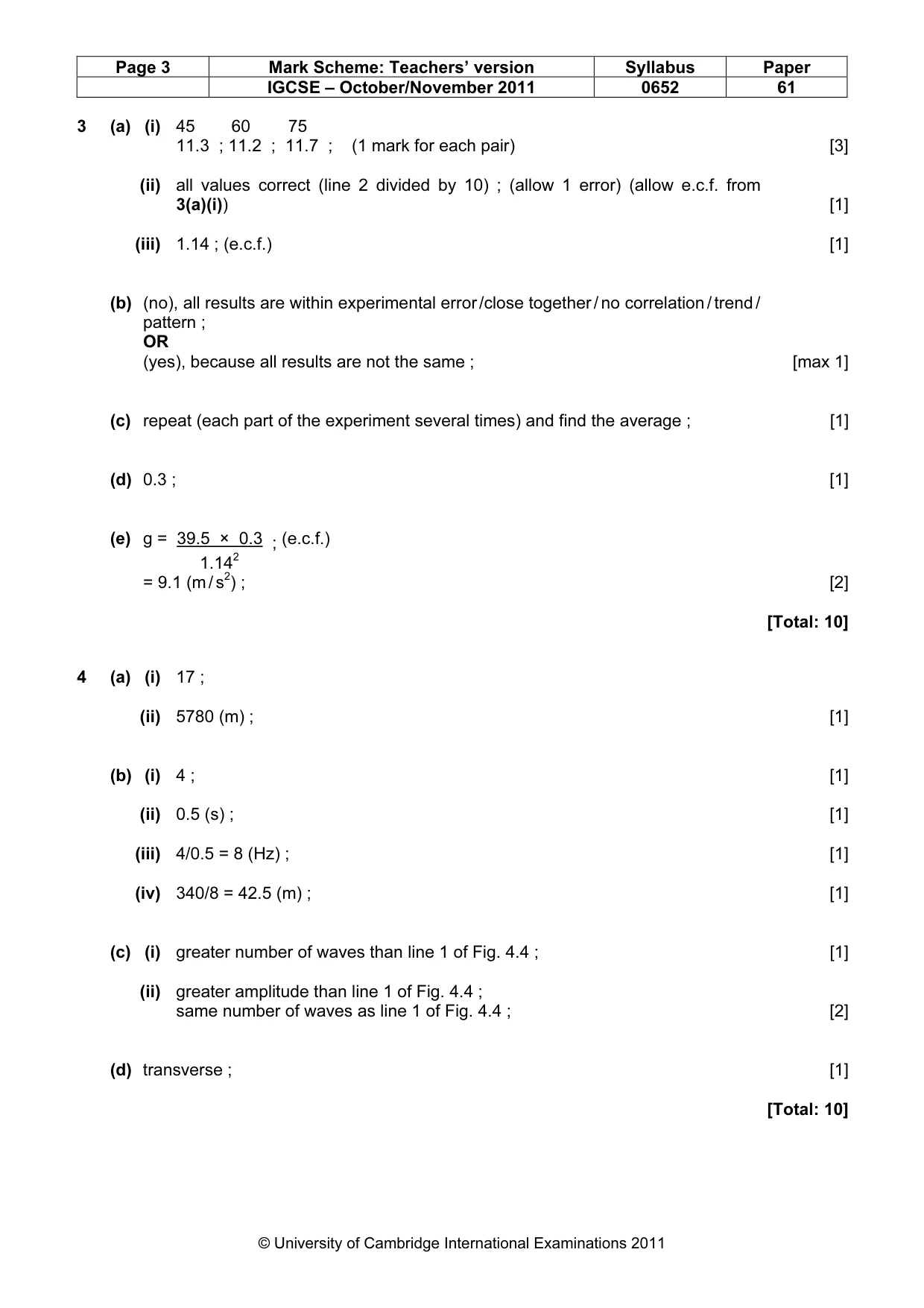 Mark scheme, page 3 of 4