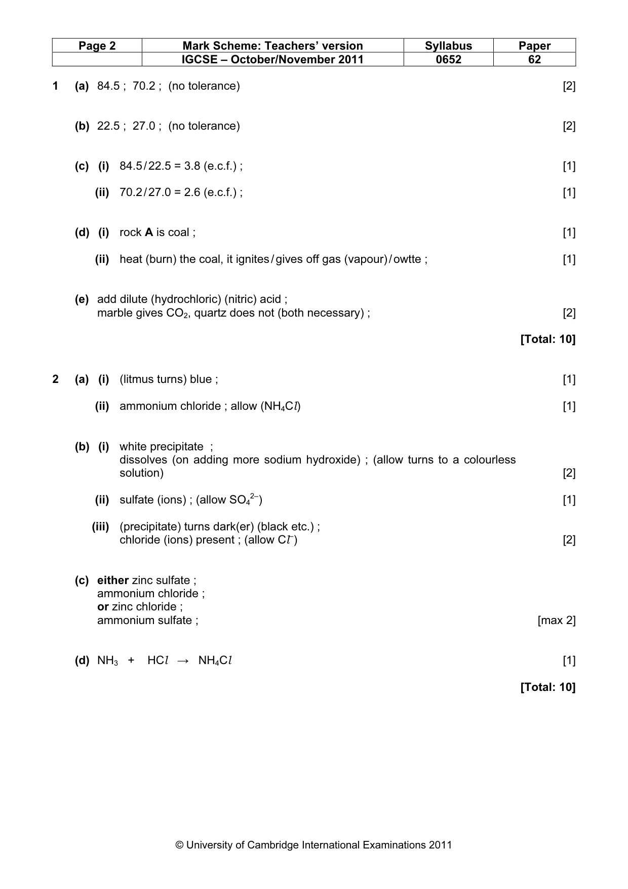 Mark scheme, page 2 of 4