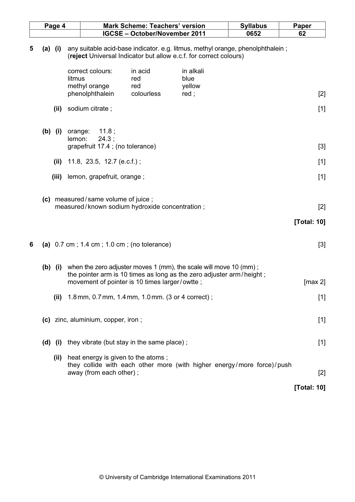 Mark scheme, page 4 of 4