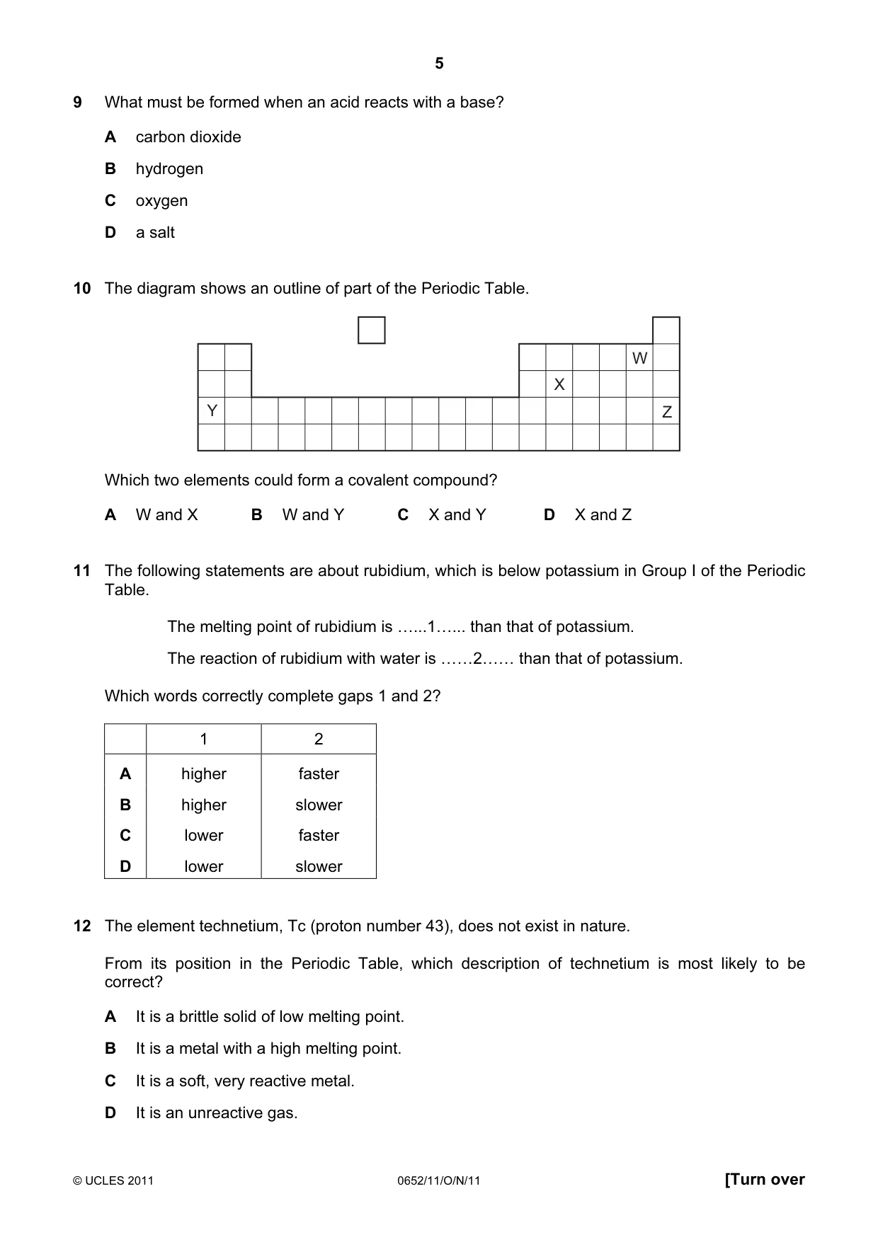 Cambridge IGCSE Physical Science 0652 2011 Oct/Nov Paper 1 · Variant 1 question paper, page 5 of 20
