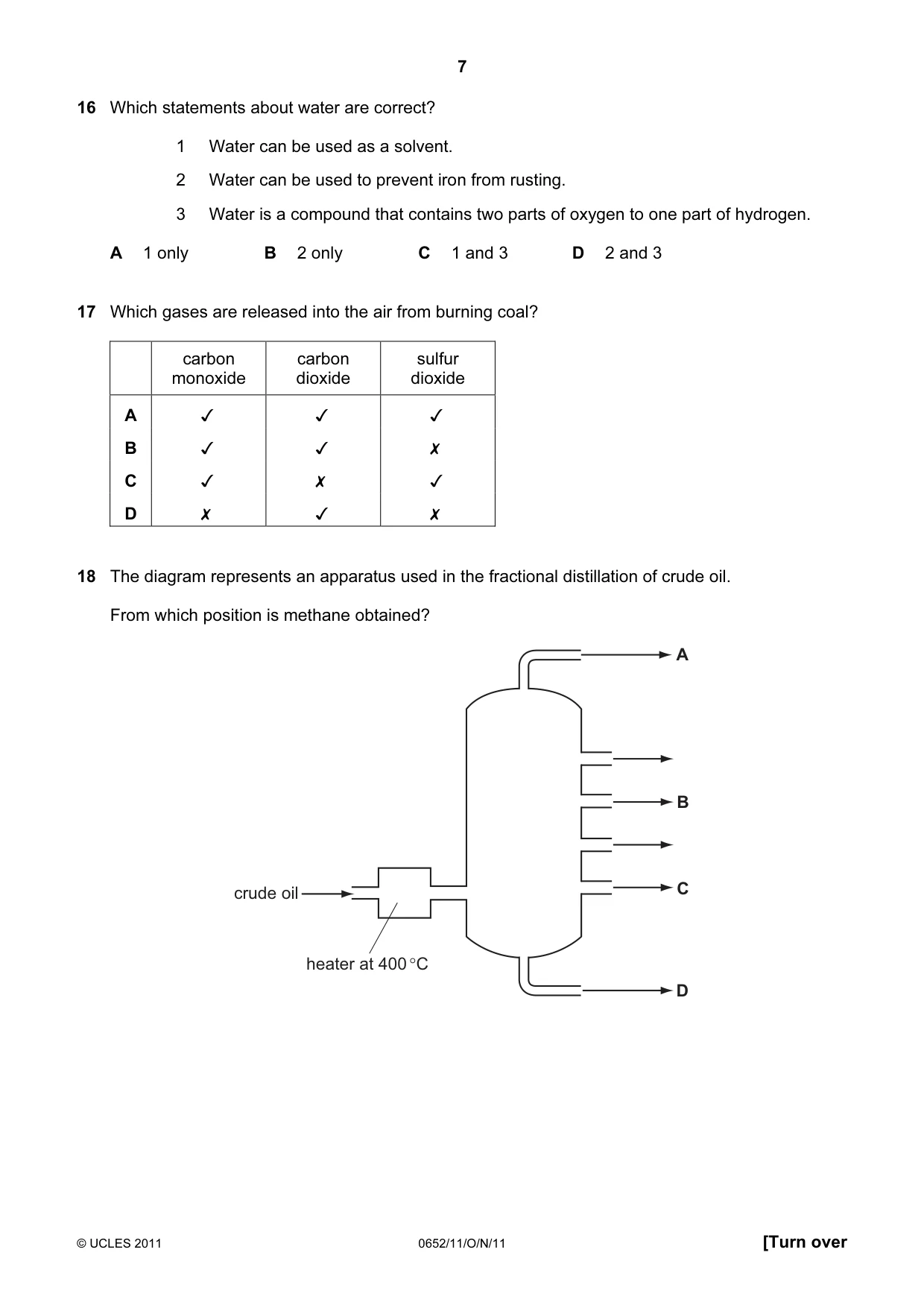Cambridge IGCSE Physical Science 0652 2011 Oct/Nov Paper 1 · Variant 1 question paper, page 7 of 20