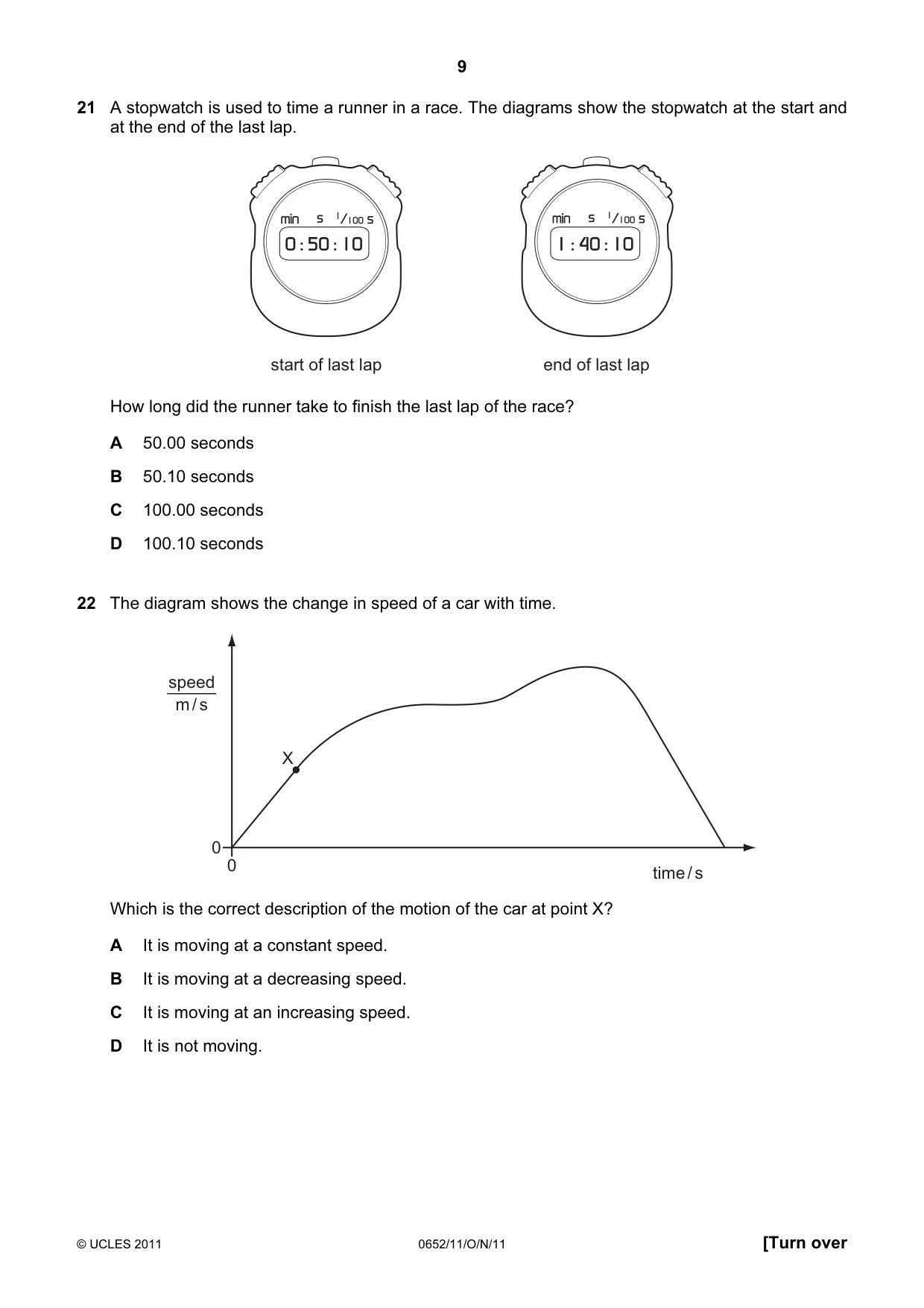 Cambridge IGCSE Physical Science 0652 2011 Oct/Nov Paper 1 · Variant 1 question paper, page 9 of 20