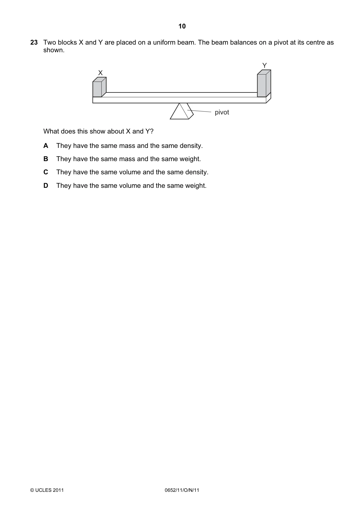 Cambridge IGCSE Physical Science 0652 2011 Oct/Nov Paper 1 · Variant 1 question paper, page 10 of 20