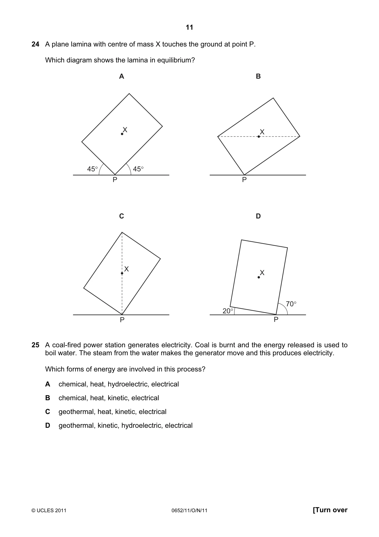 Cambridge IGCSE Physical Science 0652 2011 Oct/Nov Paper 1 · Variant 1 question paper, page 11 of 20