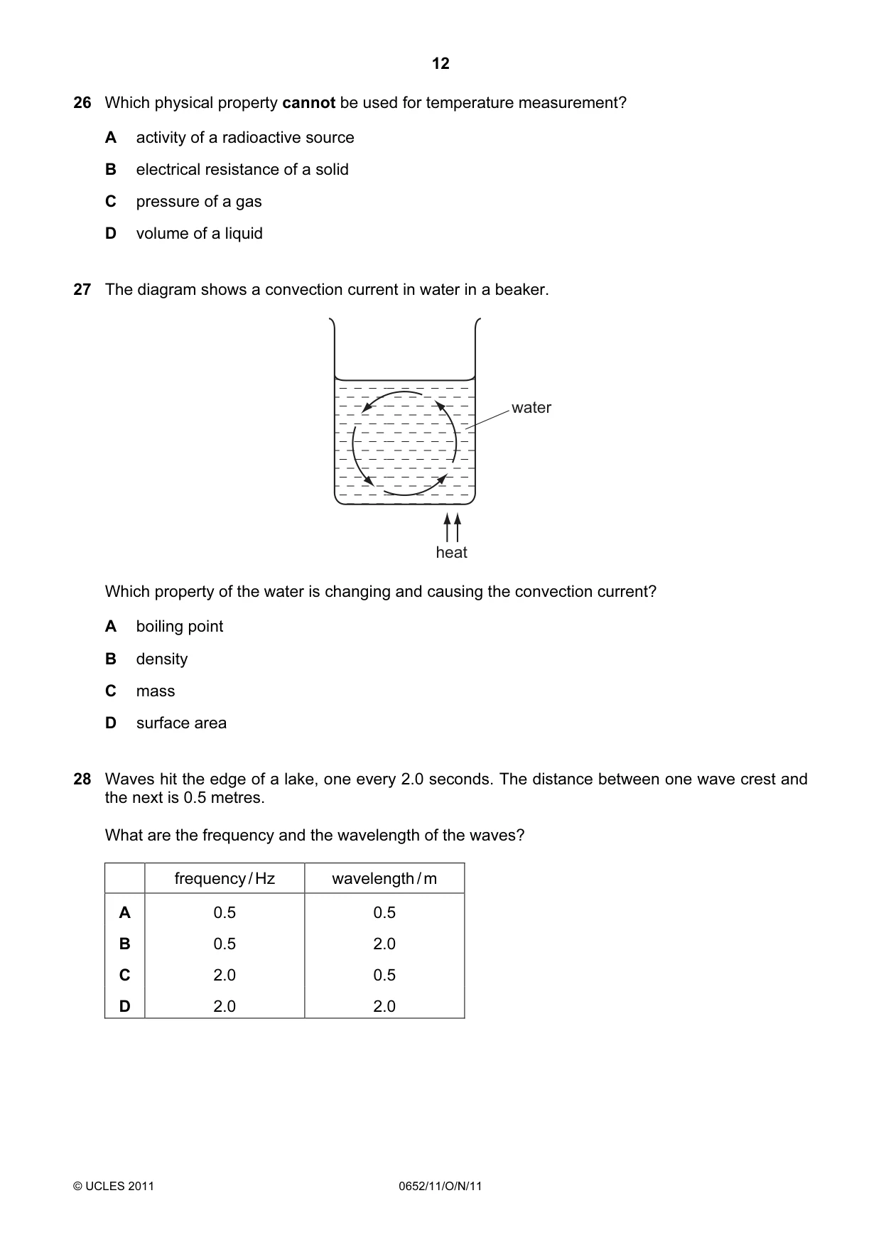 Cambridge IGCSE Physical Science 0652 2011 Oct/Nov Paper 1 · Variant 1 question paper, page 12 of 20