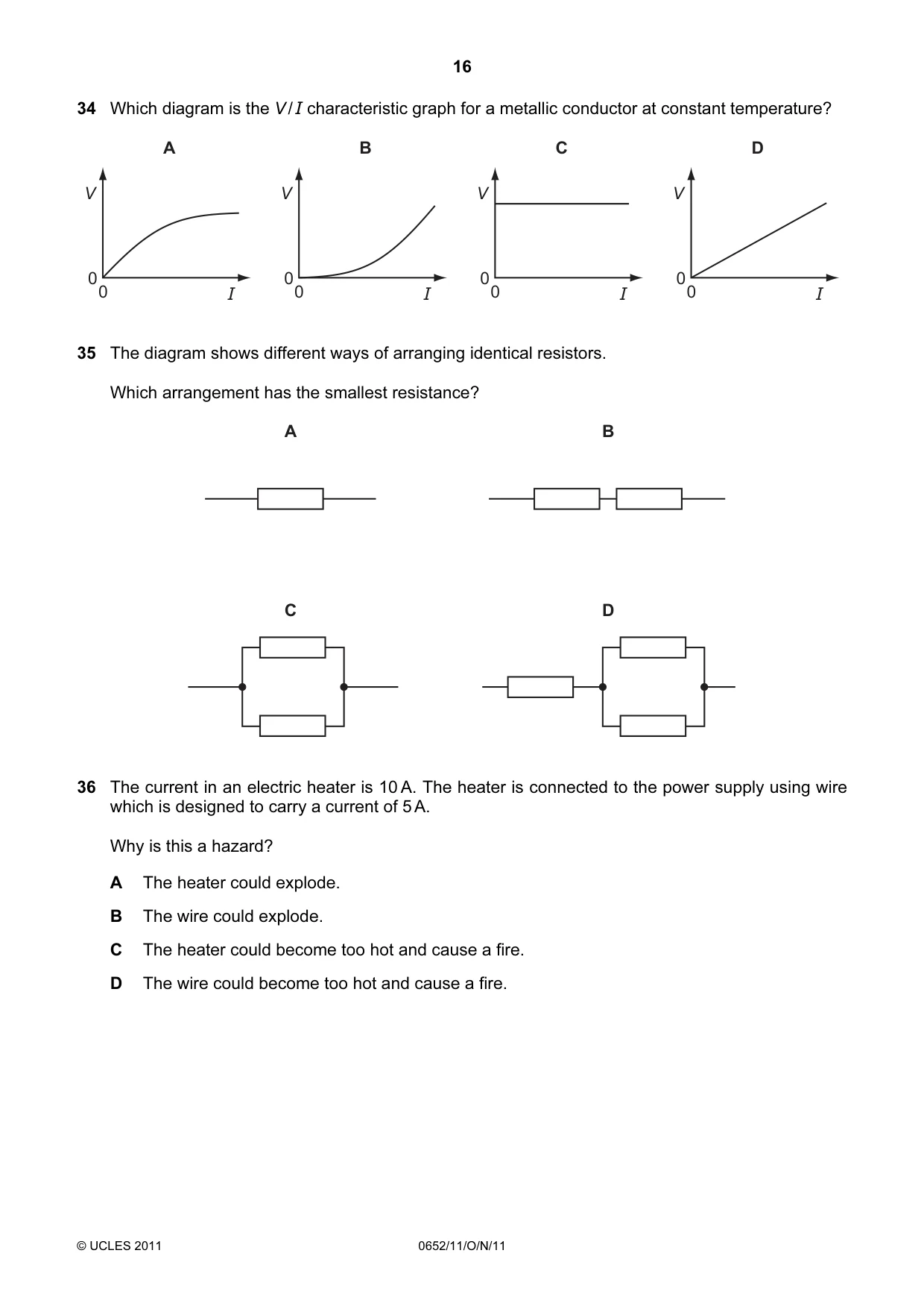 Cambridge IGCSE Physical Science 0652 2011 Oct/Nov Paper 1 · Variant 1 question paper, page 16 of 20
