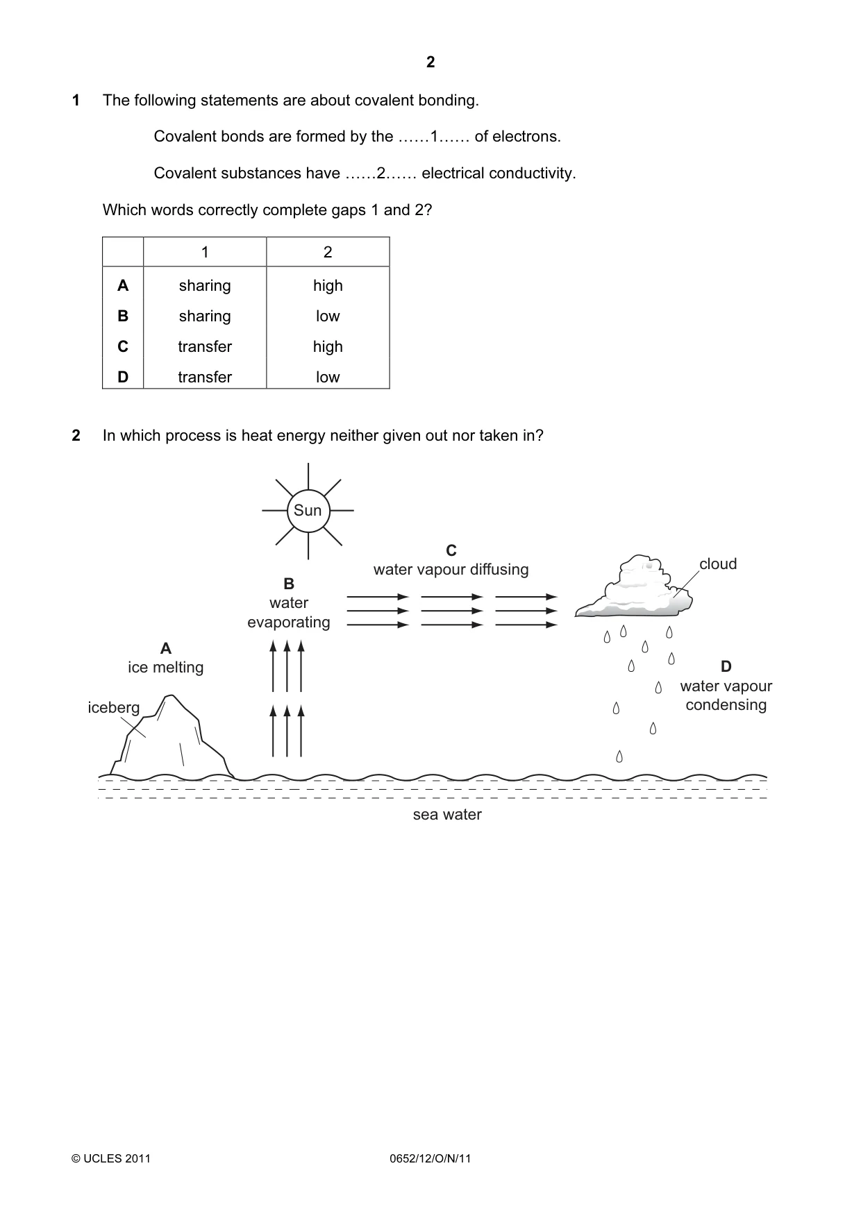 Cambridge IGCSE Physical Science 0652 2011 Oct/Nov Paper 1 · Variant 2 question paper, page 2 of 20