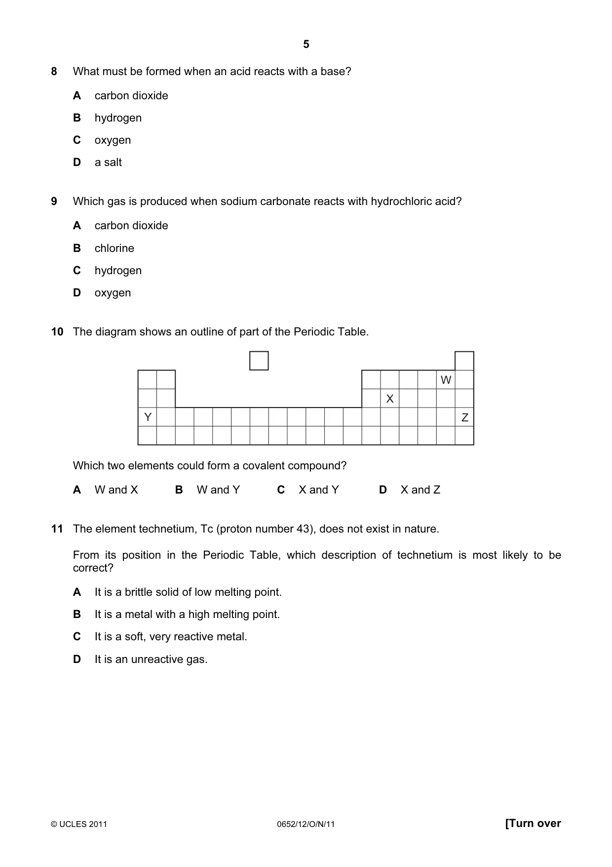 Cambridge IGCSE Physical Science 0652 2011 Oct/Nov Paper 1 · Variant 2 question paper, page 5 of 20
