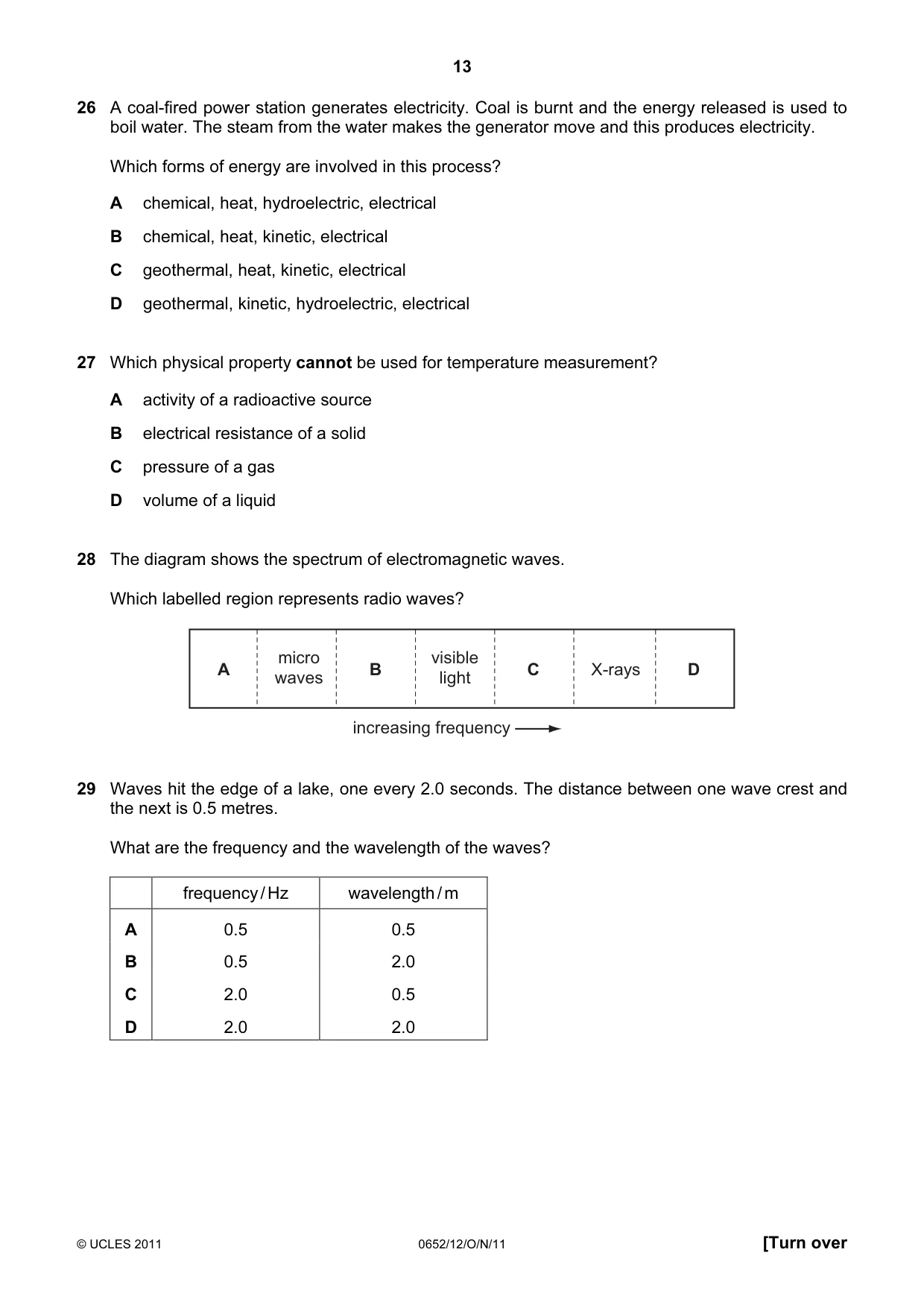 Cambridge IGCSE Physical Science 0652 2011 Oct/Nov Paper 1 · Variant 2 question paper, page 13 of 20