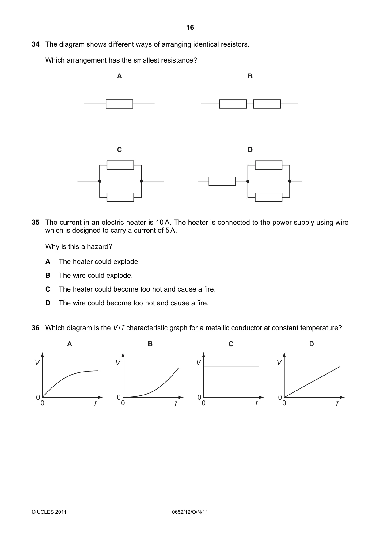 Cambridge IGCSE Physical Science 0652 2011 Oct/Nov Paper 1 · Variant 2 question paper, page 16 of 20