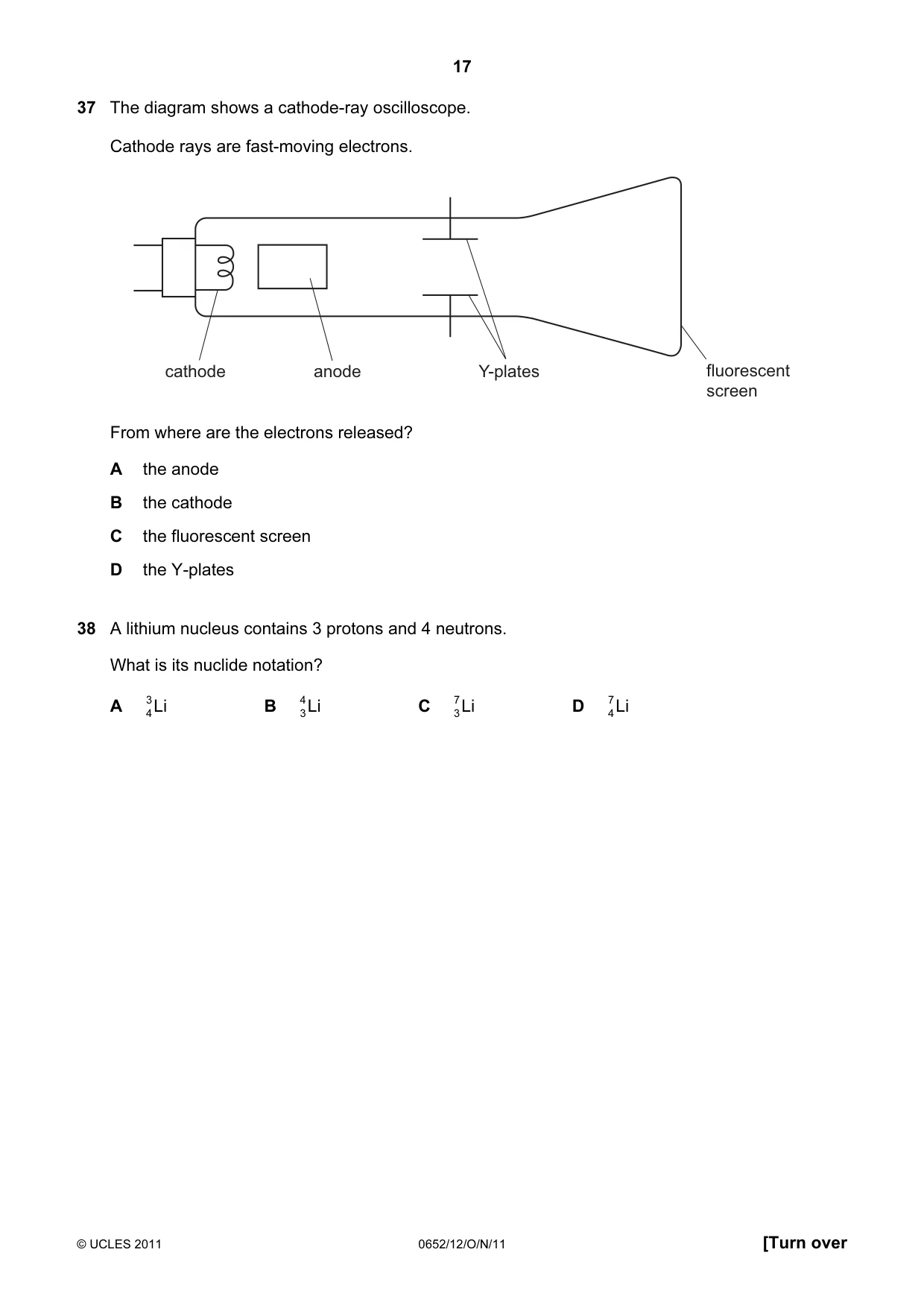 Cambridge IGCSE Physical Science 0652 2011 Oct/Nov Paper 1 · Variant 2 question paper, page 17 of 20