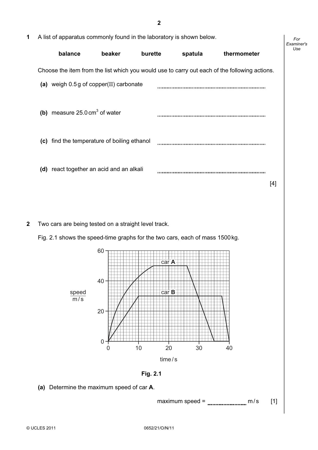 Cambridge IGCSE Physical Science 0652 2011 Oct/Nov Paper 2 · Variant 1 question paper, page 2 of 16