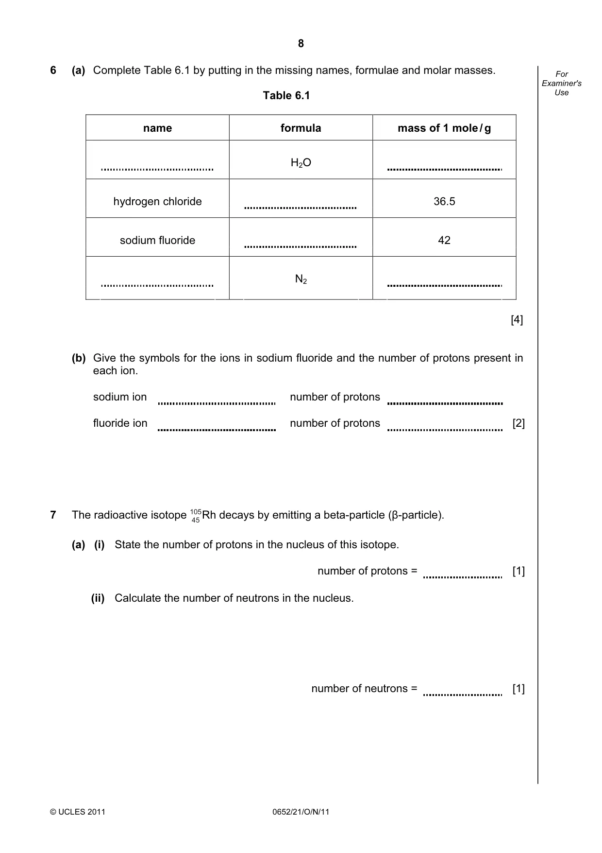 Cambridge IGCSE Physical Science 0652 2011 Oct/Nov Paper 2 · Variant 1 question paper, page 8 of 16
