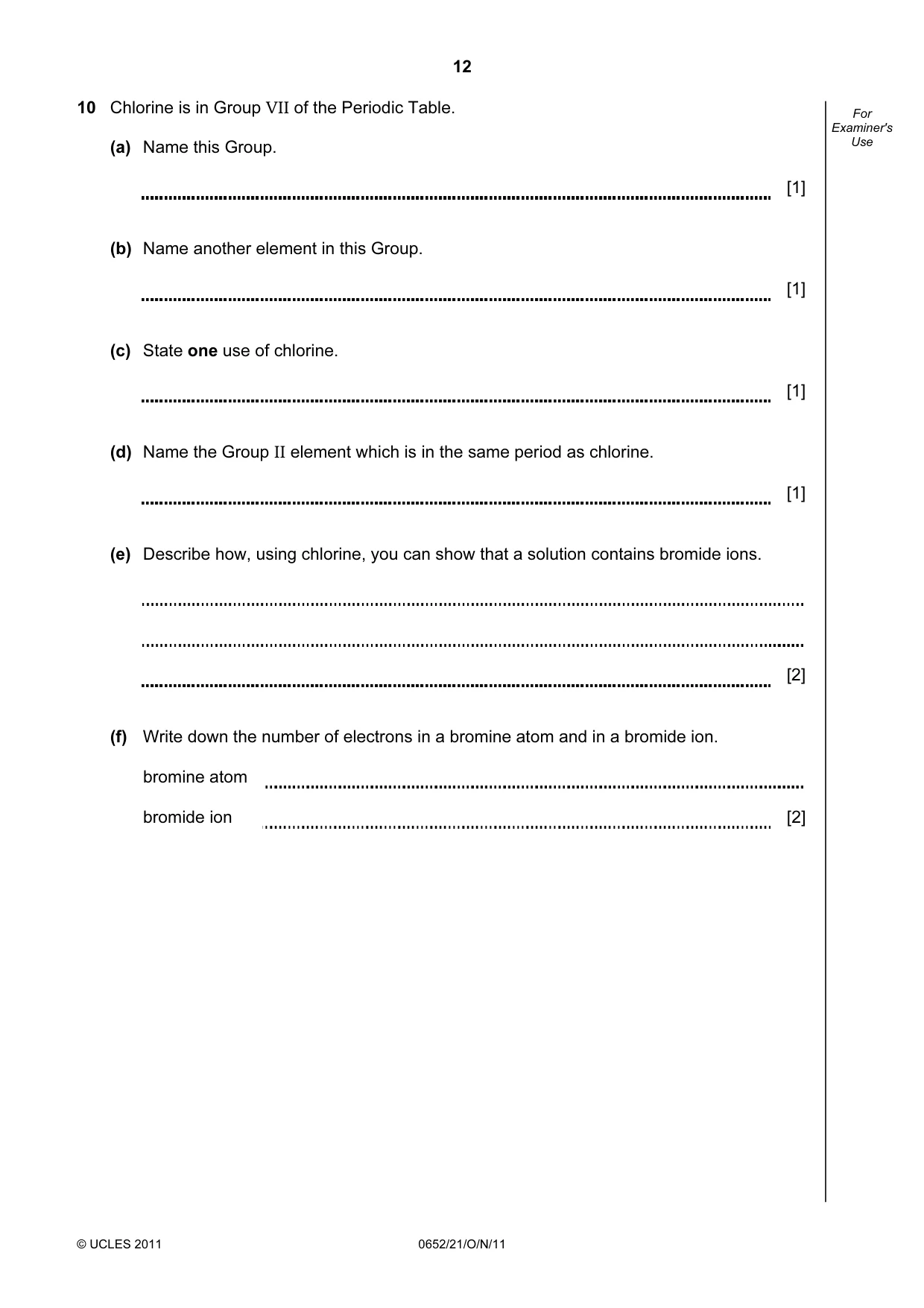 Cambridge IGCSE Physical Science 0652 2011 Oct/Nov Paper 2 · Variant 1 question paper, page 12 of 16