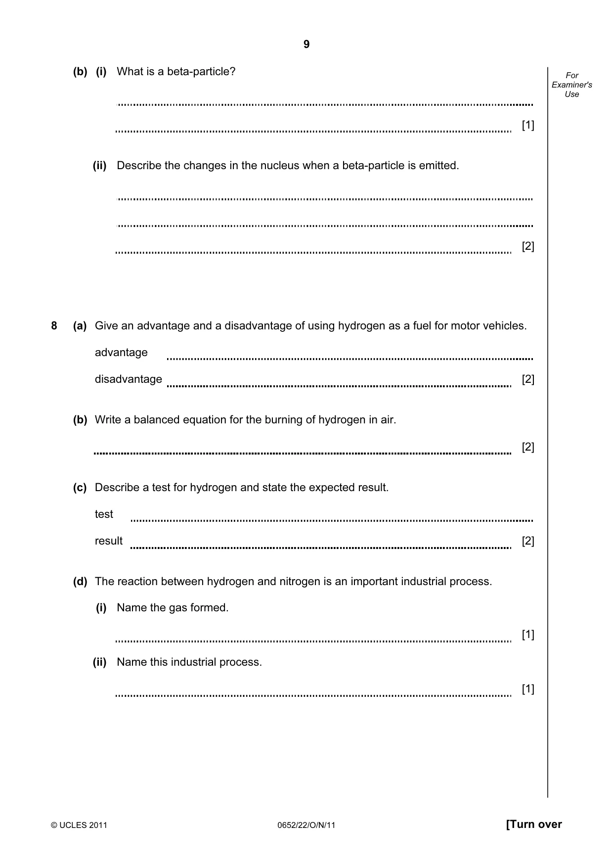 Cambridge IGCSE Physical Science 0652 2011 Oct/Nov Paper 2 · Variant 2 question paper, page 9 of 16